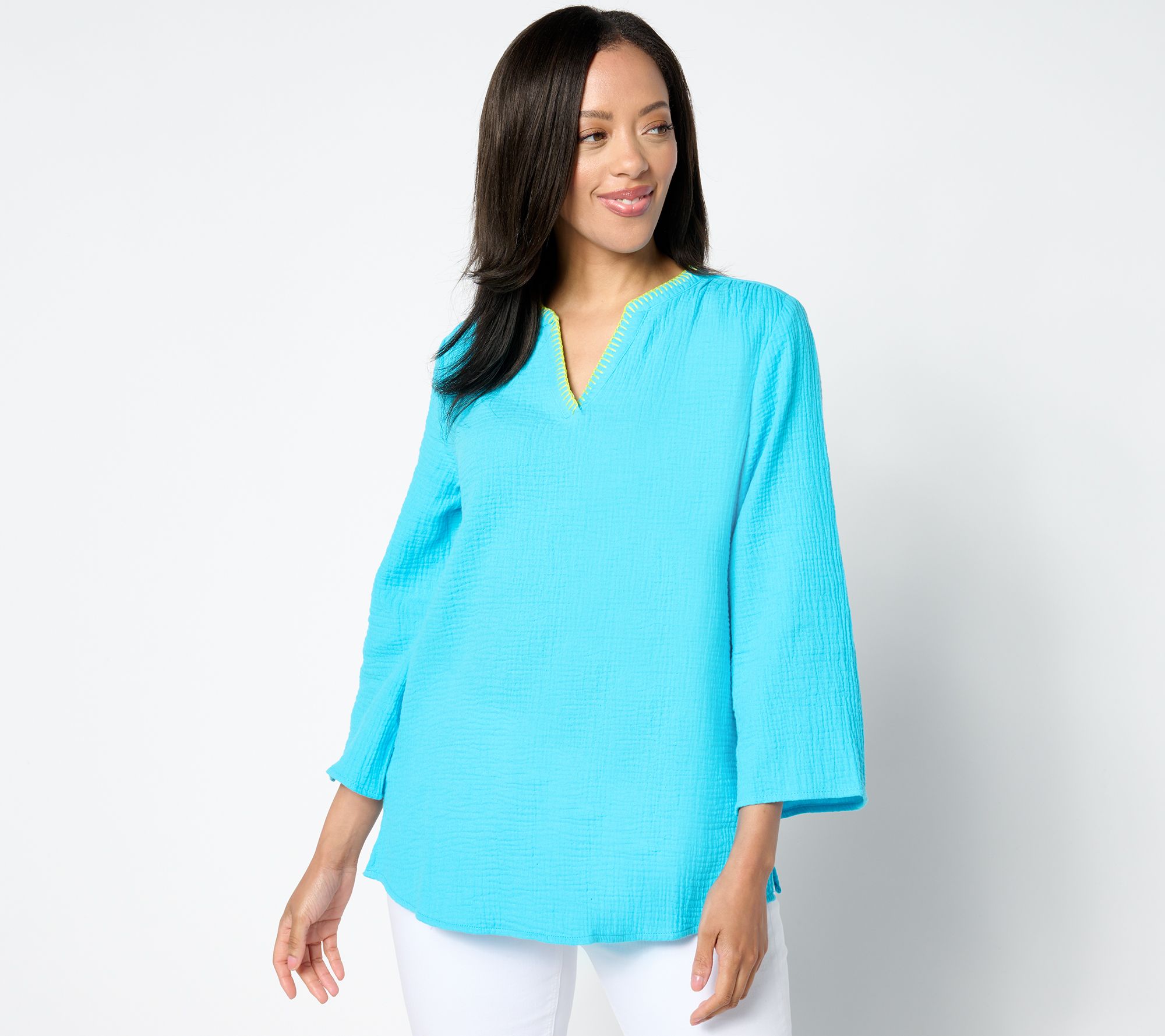 Belle Beach by Kim Gravel Cotton Gauze Color Crush Whipstitch Top