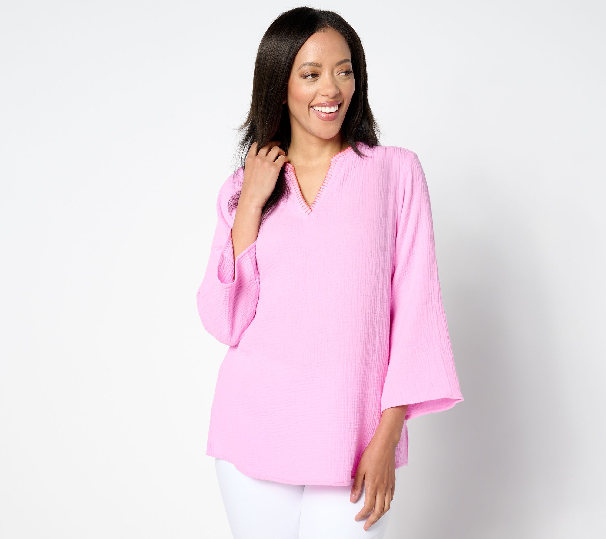 Belle Beach by Kim Gravel Cotton Gauze Color Crush Whipstitch Top