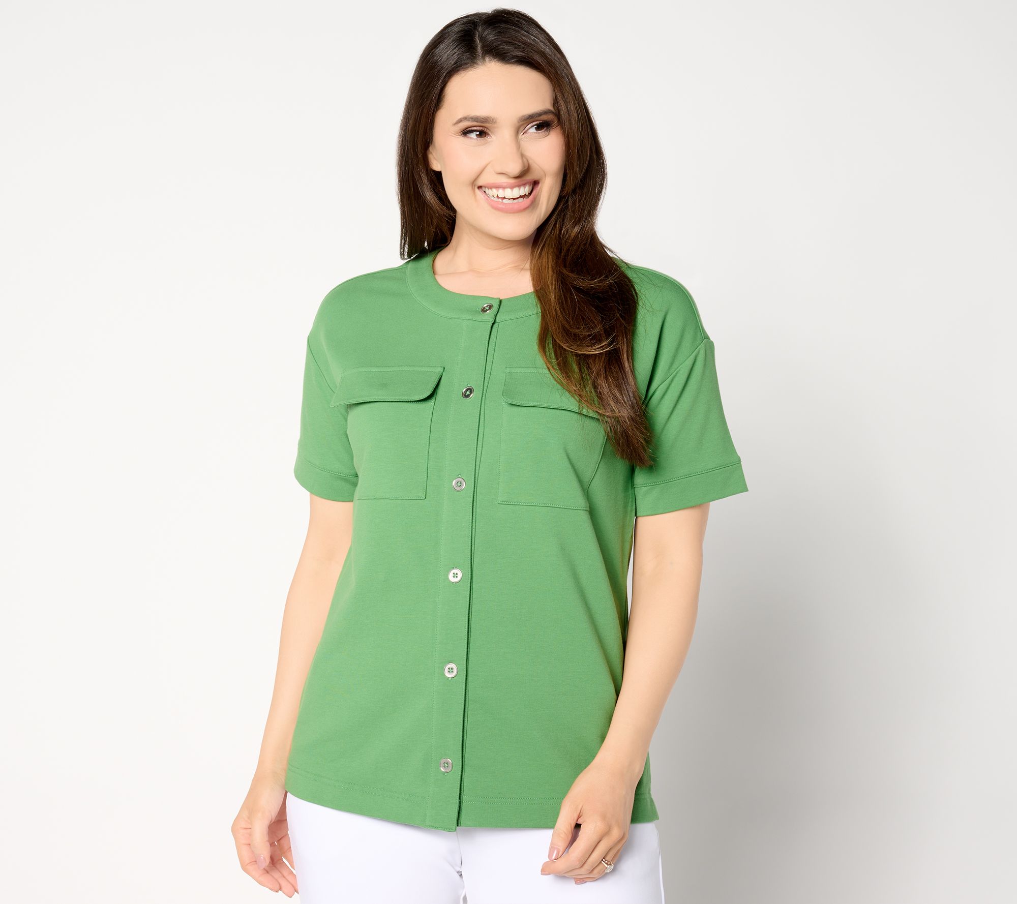 Sport Savvy Short Sleeve Button-Front Top - QVC.com