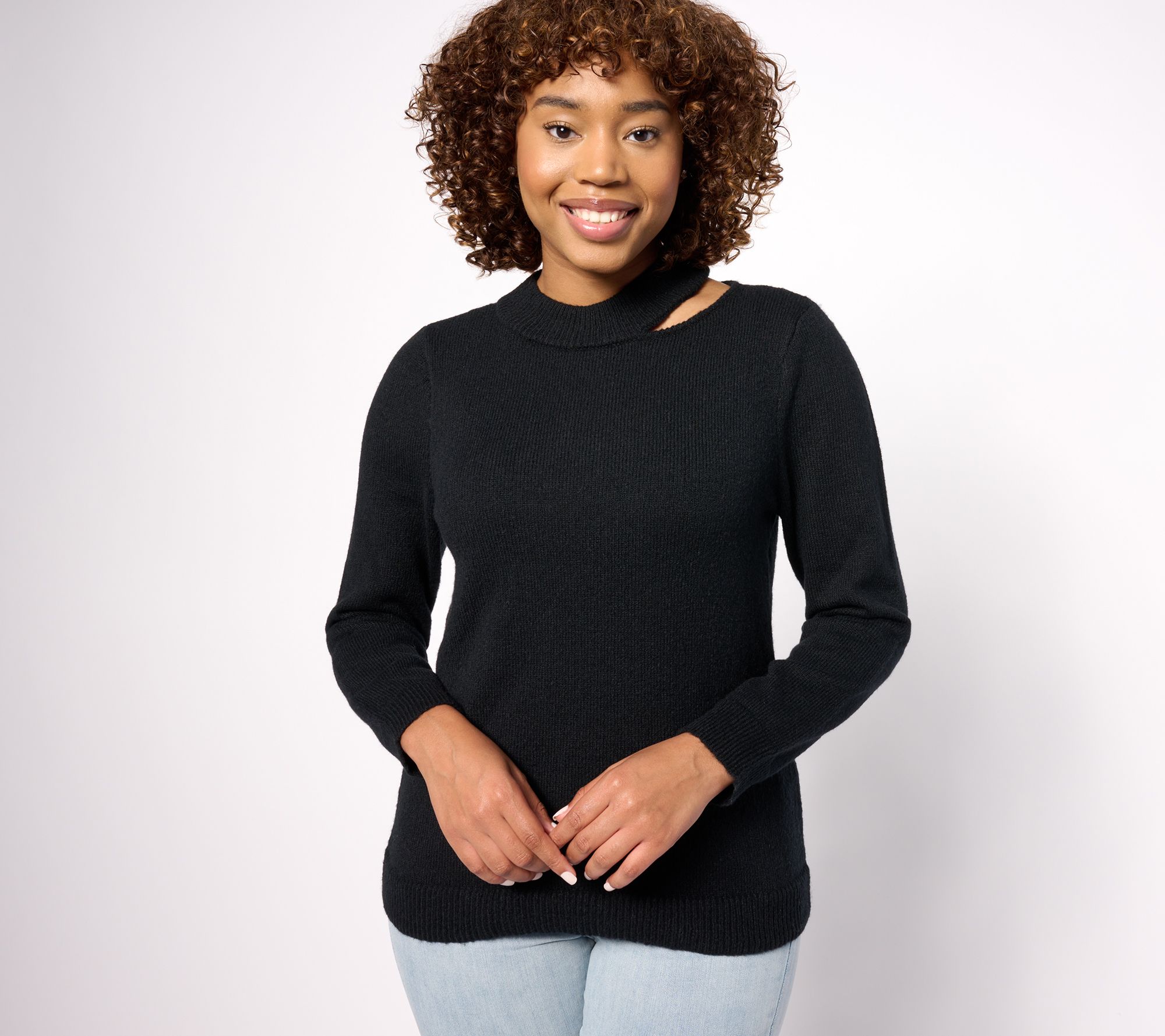 "As Is" Susan Graver Mock Neck Sweater with Cut Out Detail