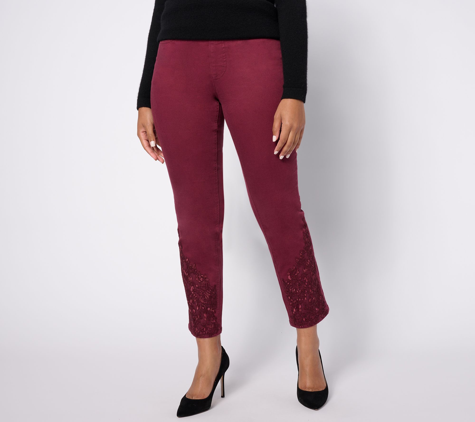 "As Is" Isaac Mizrahi Live! Petite Color True Denim Jean with Lace