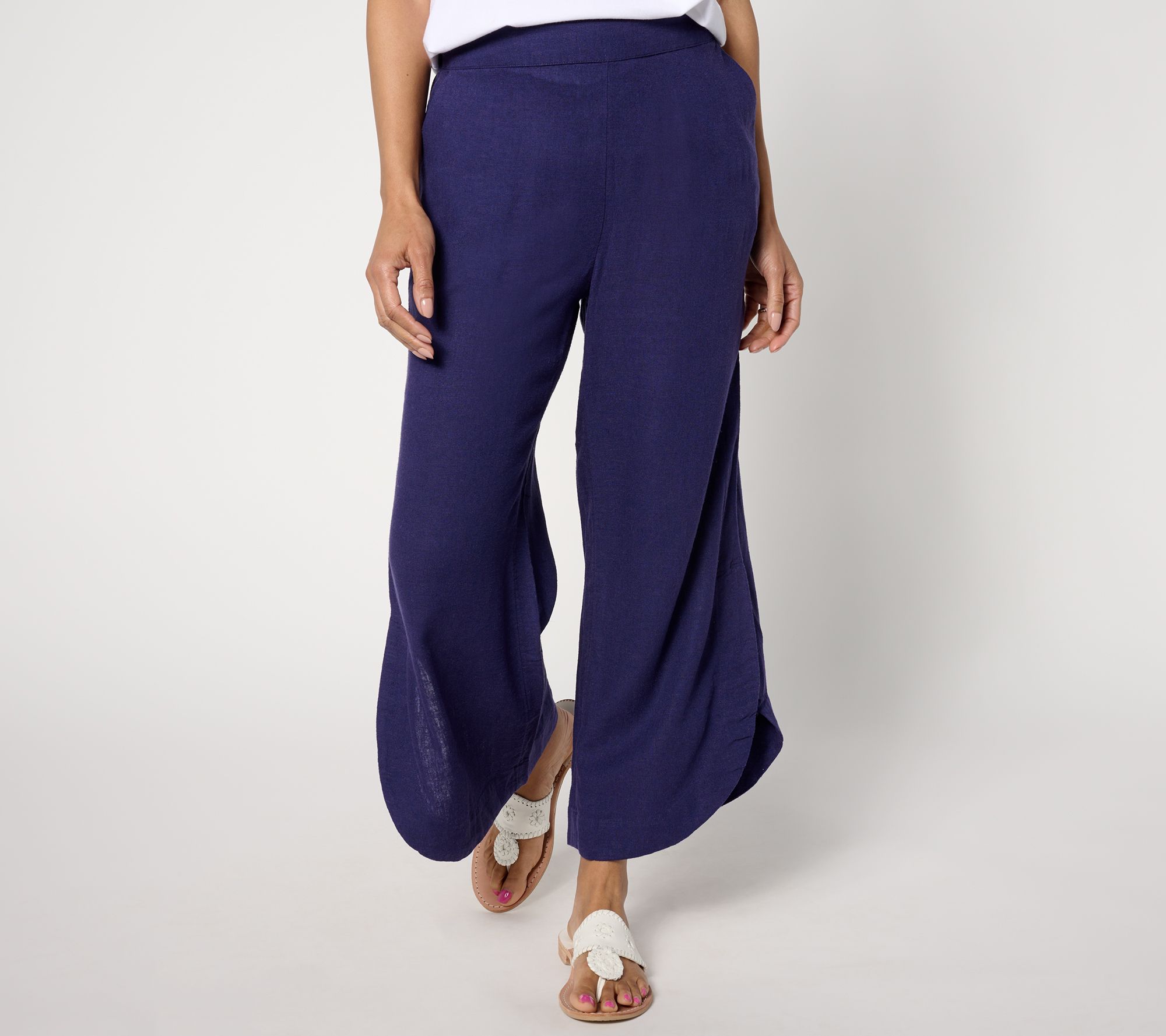 "As Is" Isaac Mizrahi Live! Petite Linen Blend Wide Leg Crop Pants