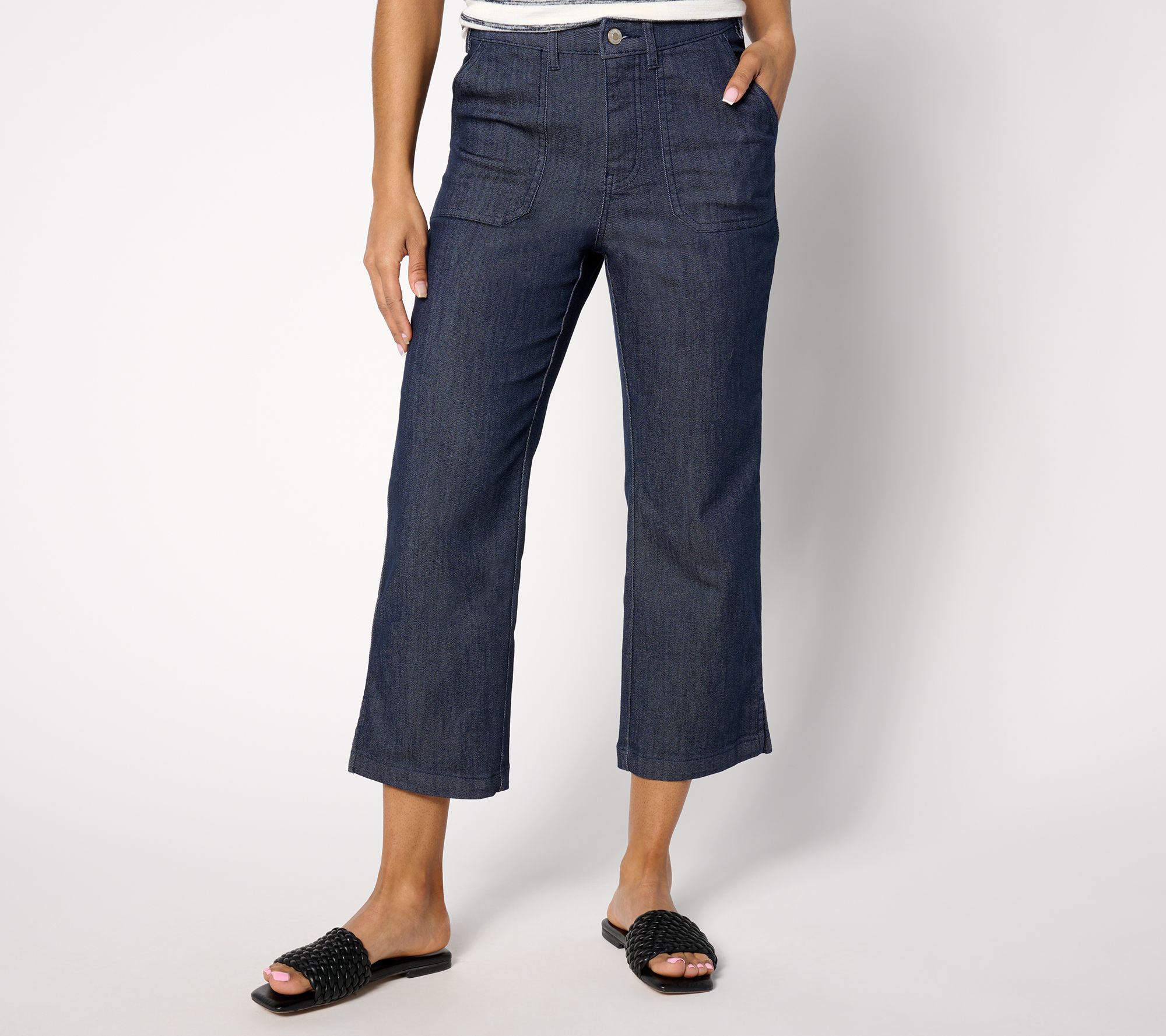 "As Is" AnyBody Petite Cropped Button Front Denim Pant