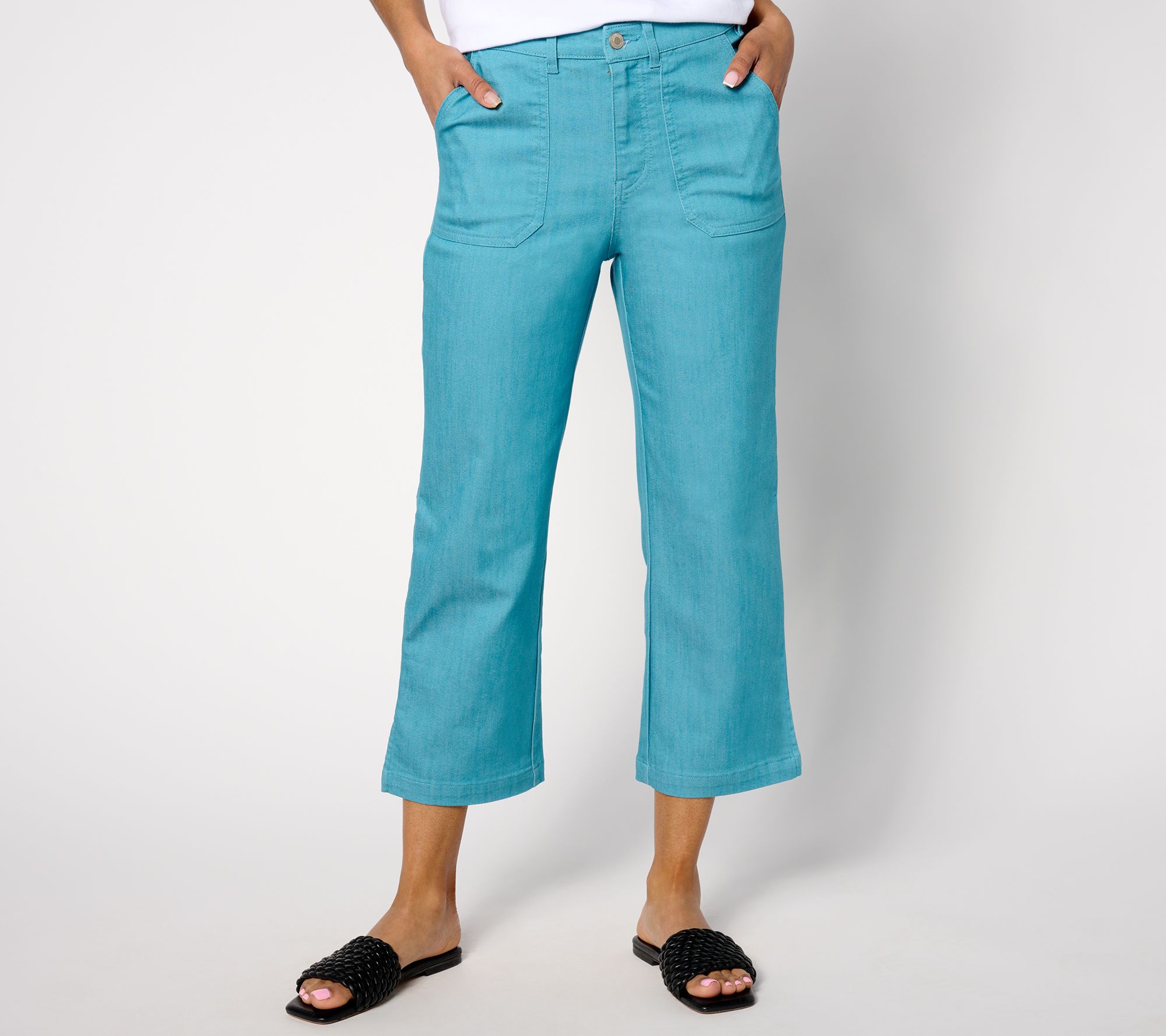 "As Is" AnyBody Petite Cropped Button Front Denim Pant