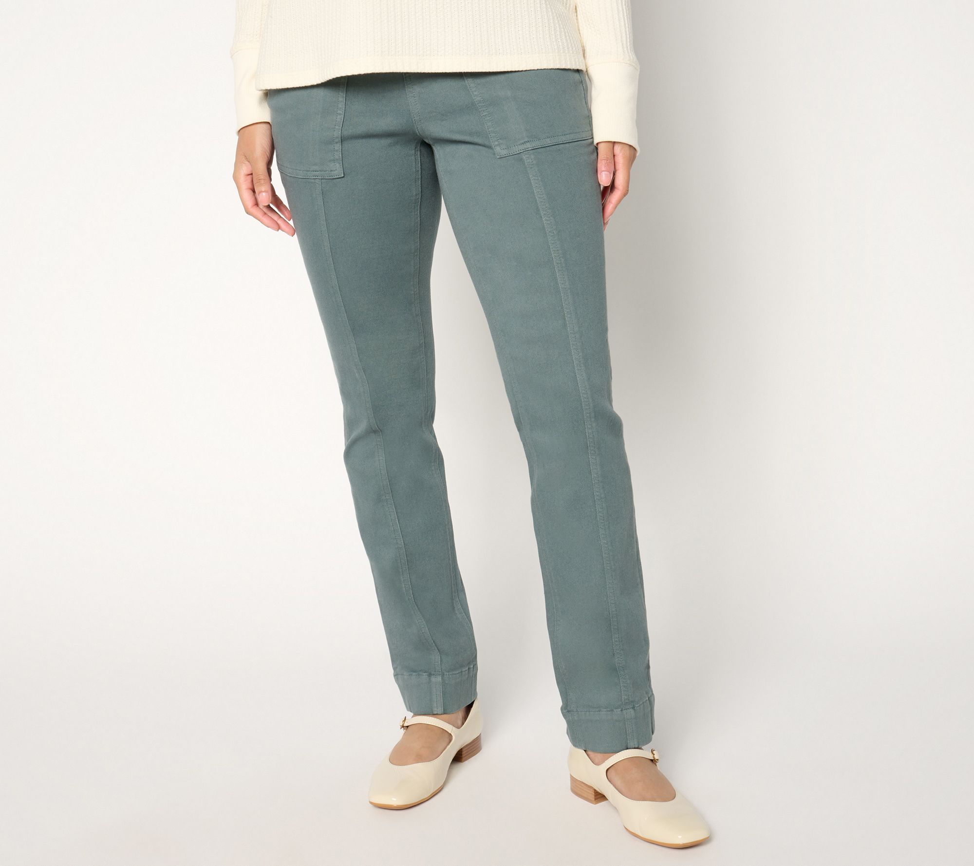 Denim & Co. Petite Cozy Touch Straight Leg Pull-On Pant