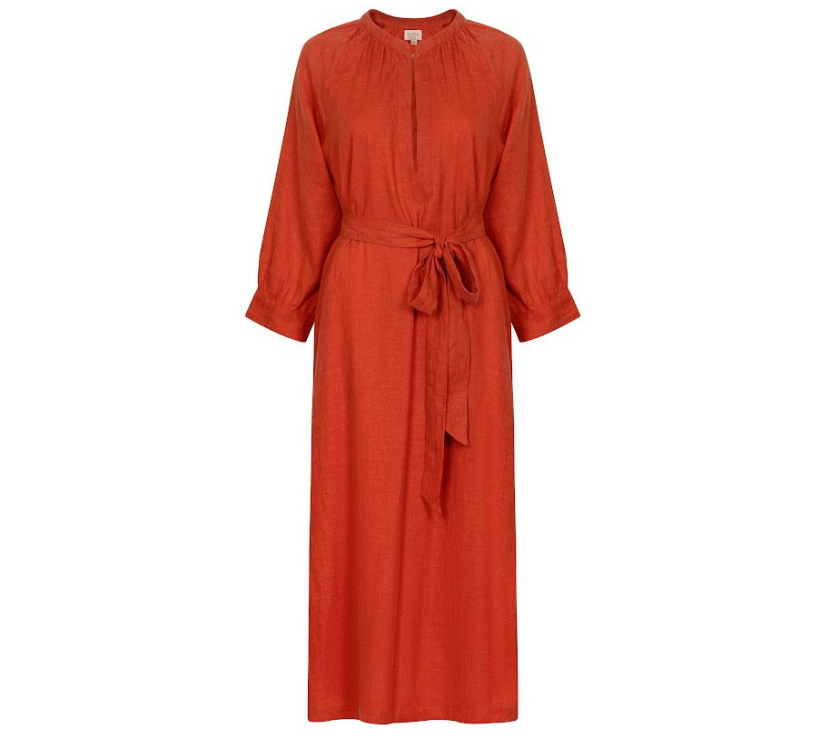 Sunshine Tienda Red Linen Belted Dress