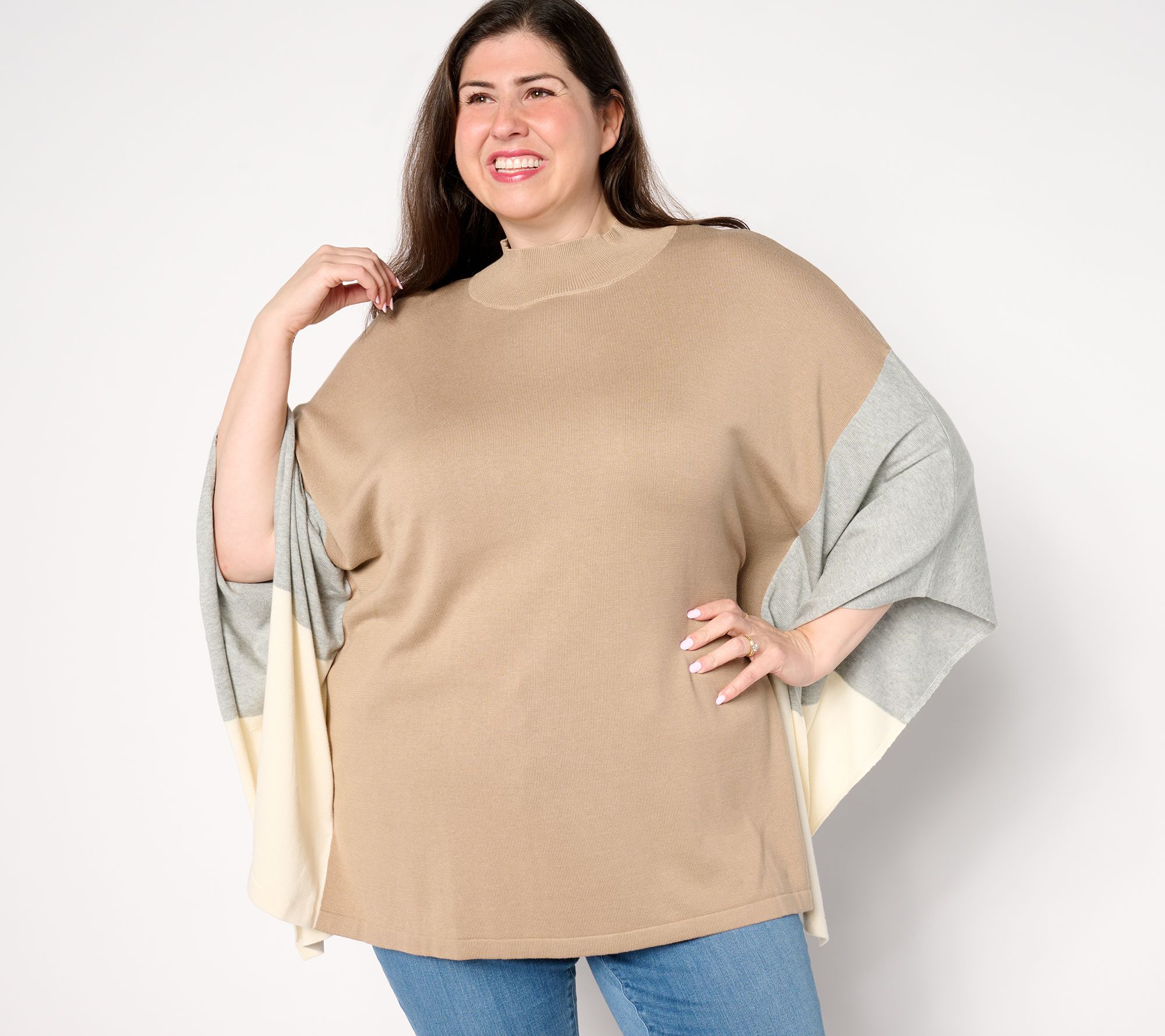 "As Is" Belle by Kim Gravel Color Block Poncho Sweater