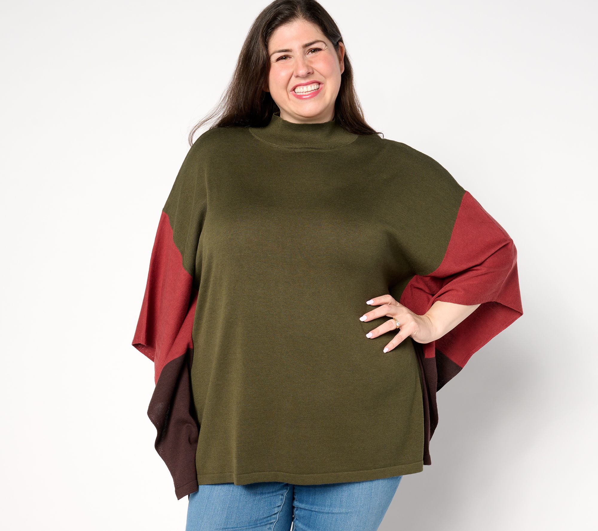 "As Is" Belle by Kim Gravel Color Block Poncho Sweater