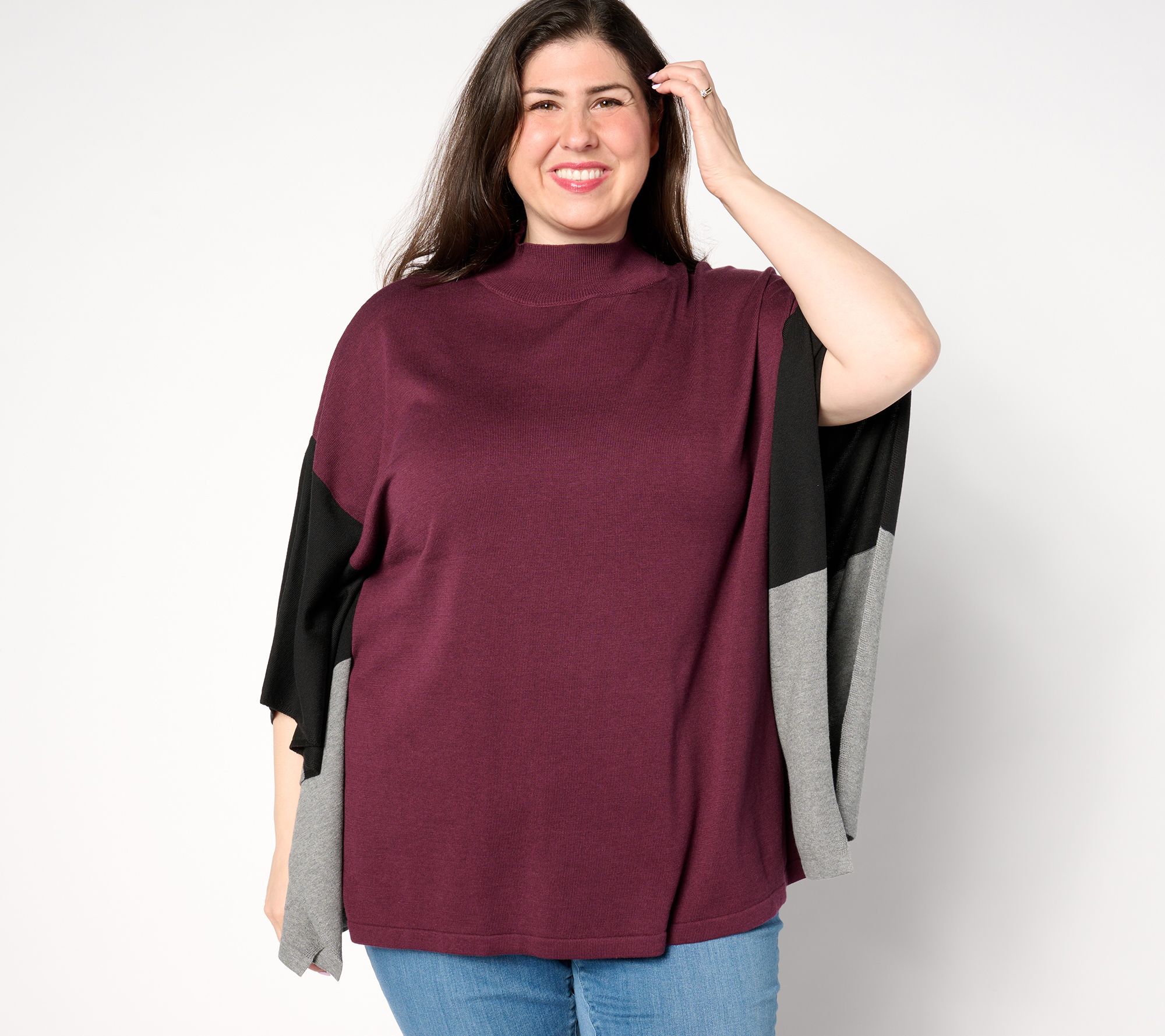 "As Is" Belle by Kim Gravel Color Block Poncho Sweater