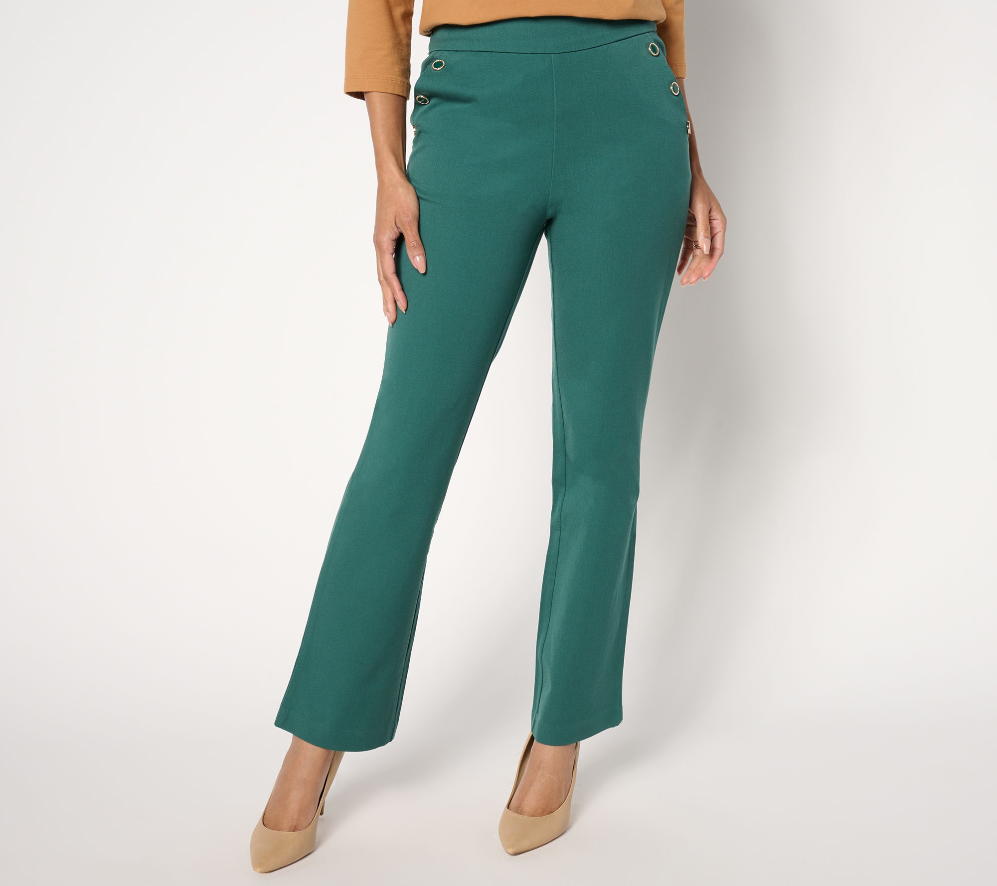 "As Is" Isaac Mizrahi Live! Regular 24/7 Stretch Bootcut Pants w/ Button