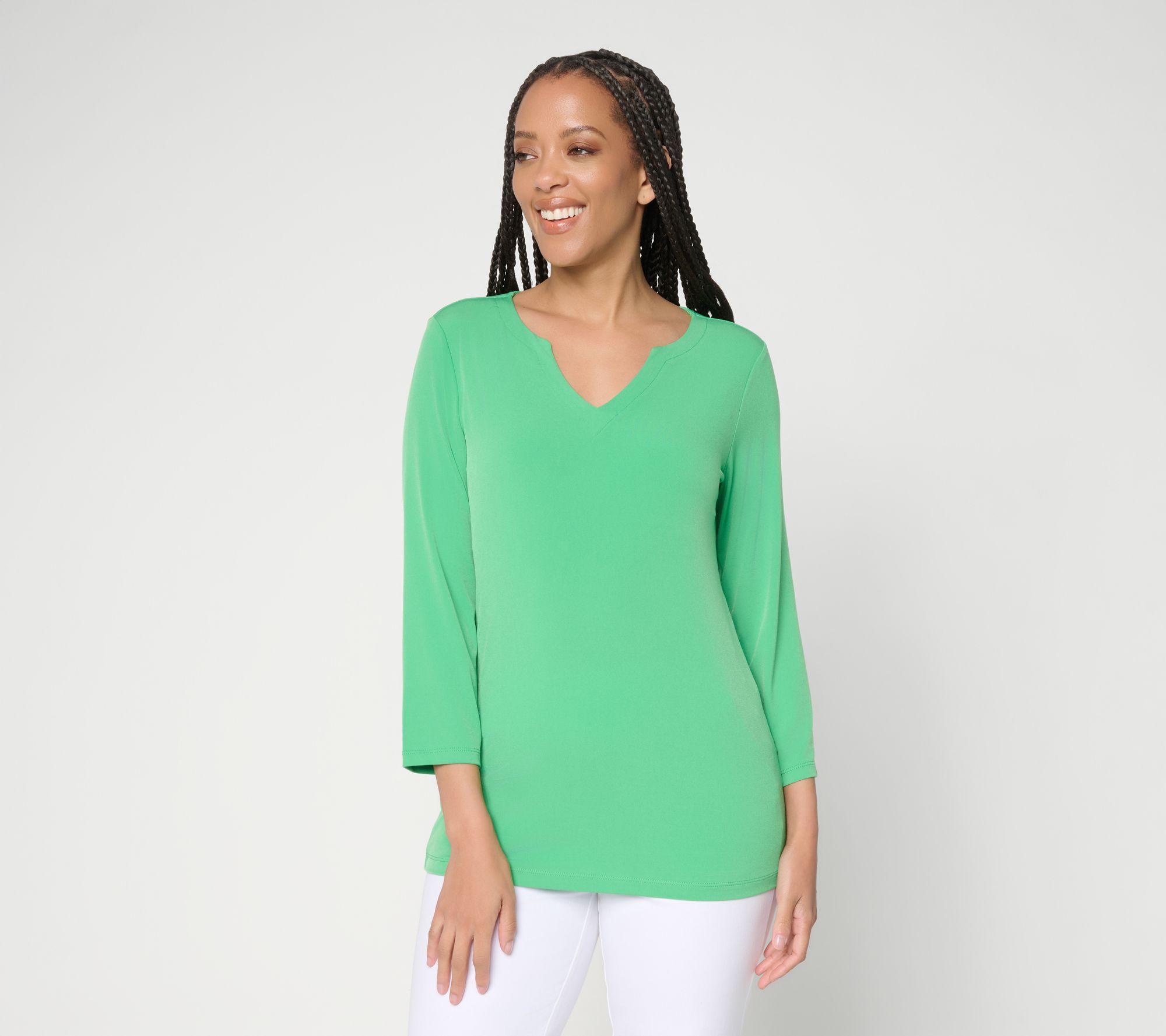 Susan Graver Regular Modern Essentials Liquid Knit Split Neck Top