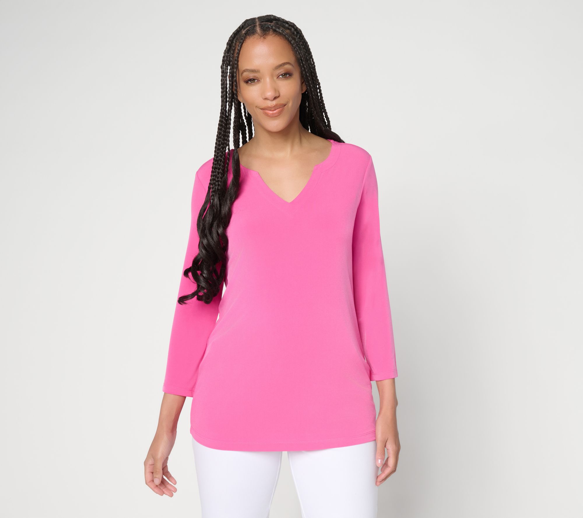 Susan Graver Regular Modern Essentials Liquid Knit Split Neck Top