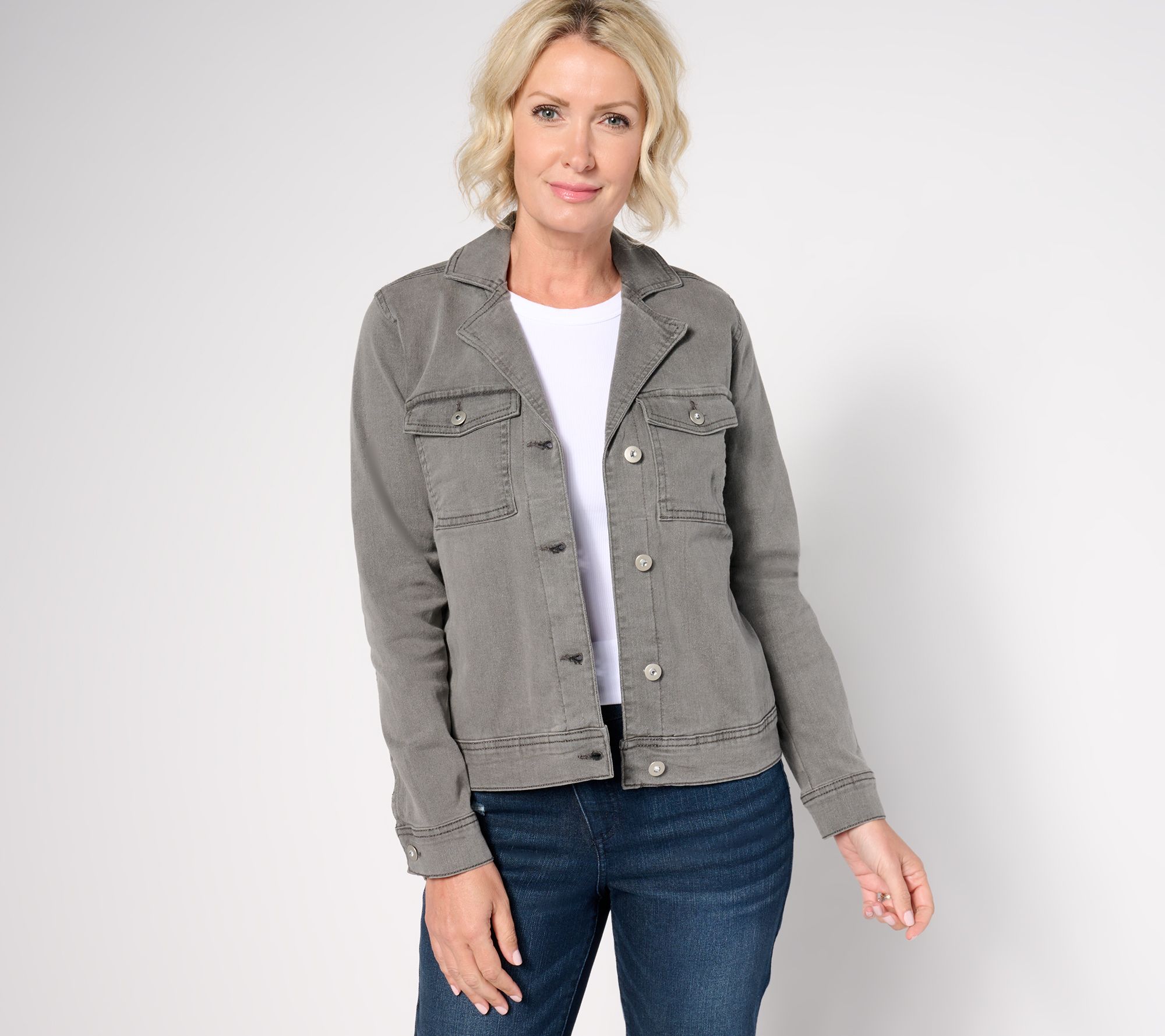 "As Is" Denim & Co. Black Classic Denim Jacket with Pockets