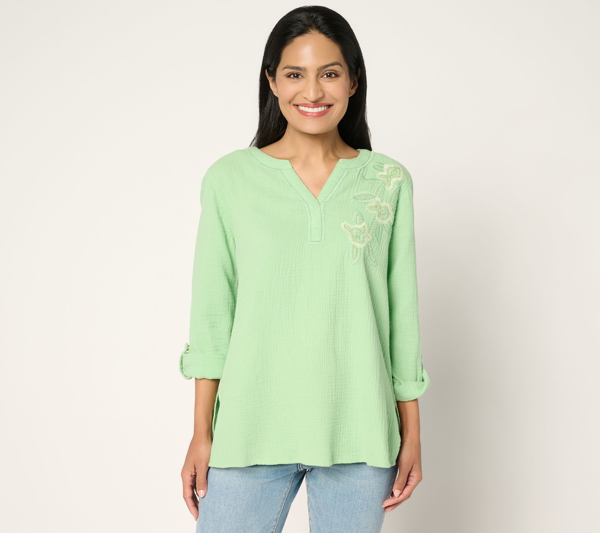 Susan Graver PURE Regular Getaway Gauze Embroidered Tunic