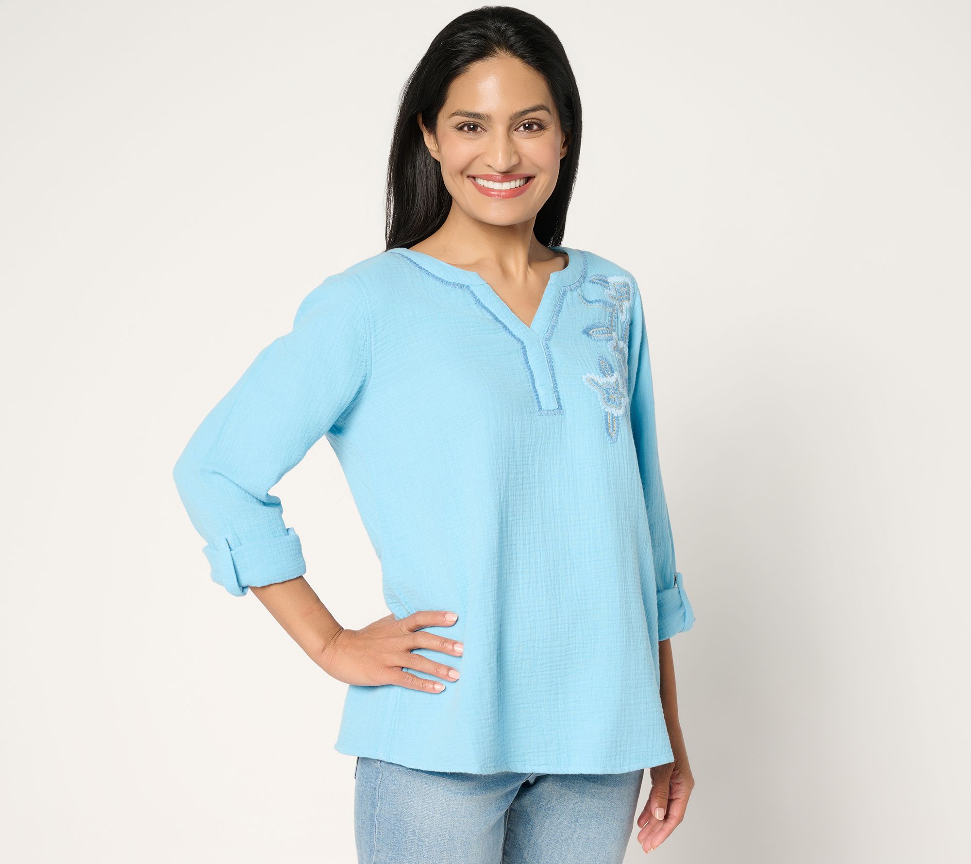 Susan Graver PURE Regular Getaway Gauze Embroidered Tunic