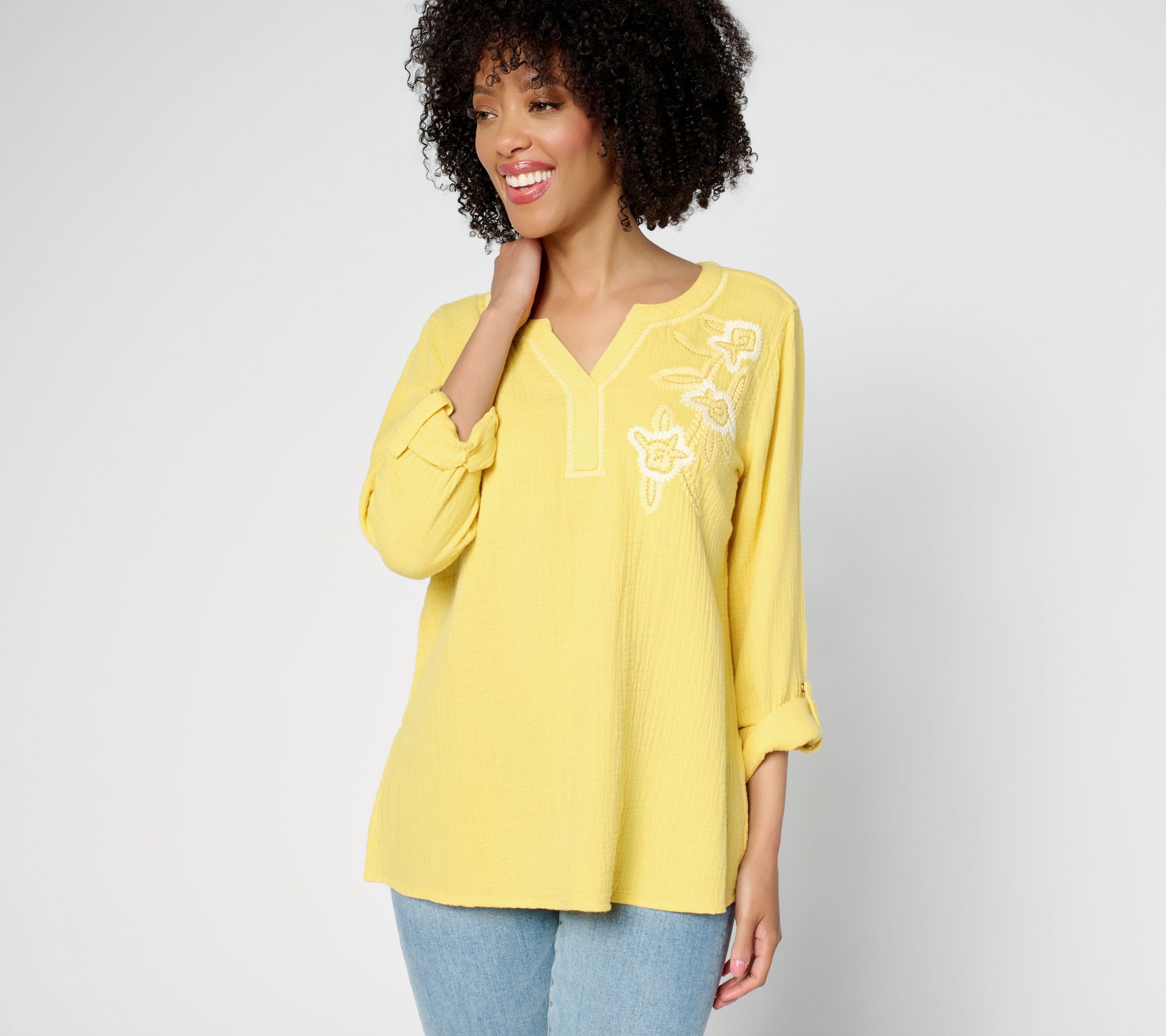 Susan Graver PURE Regular Getaway Gauze Embroidered Tunic