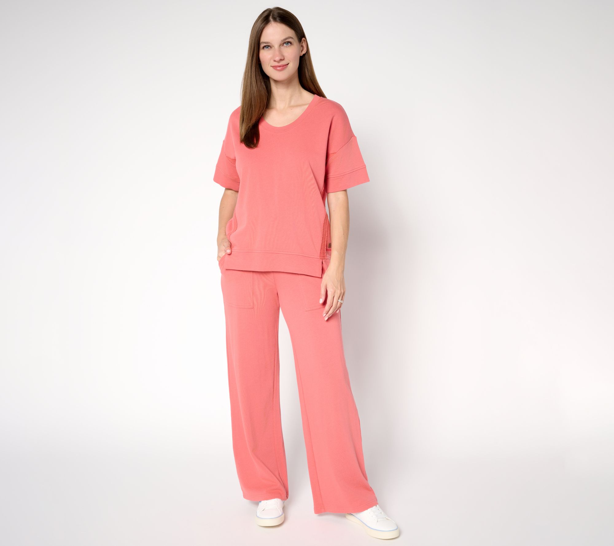 Peace Love World Tall French Terry Pullover and Pant Set