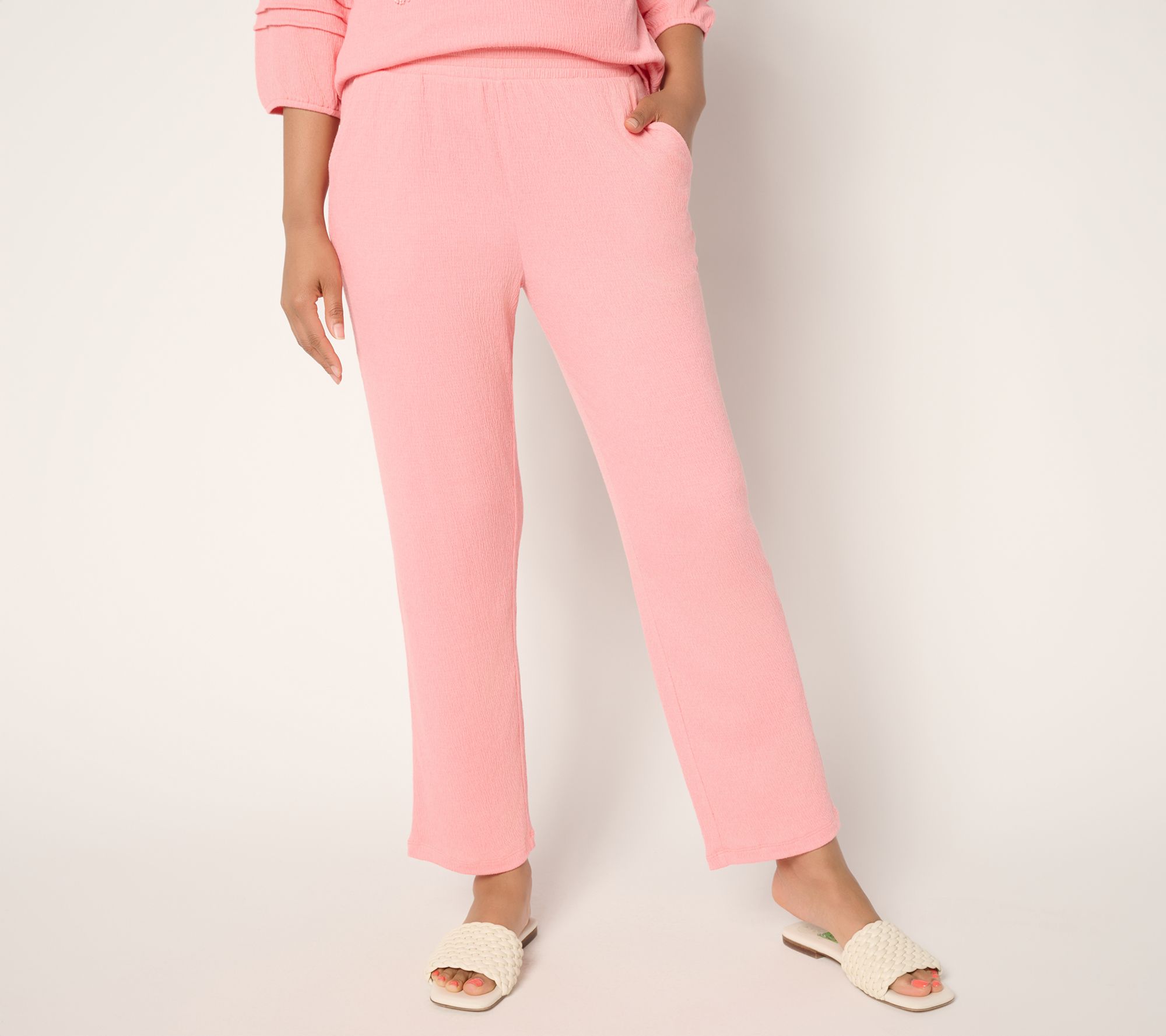 Denim & Co. Beach Petite Knit Gauze Straight Leg Ankle Pant