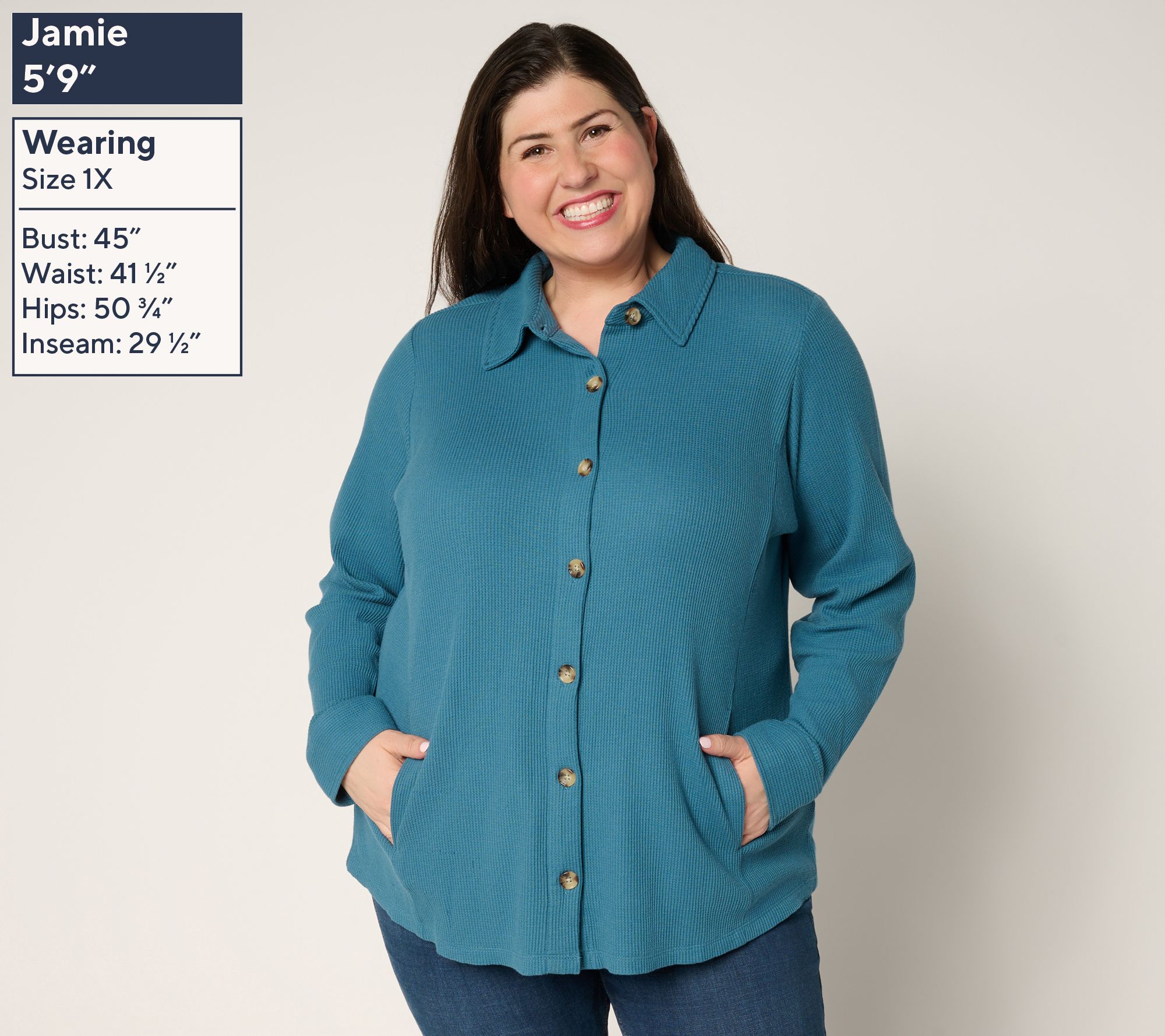 Belle ˖⋆　1002 Belle by Kim Gravel Petite Waffle Knit & Jersey Button Front