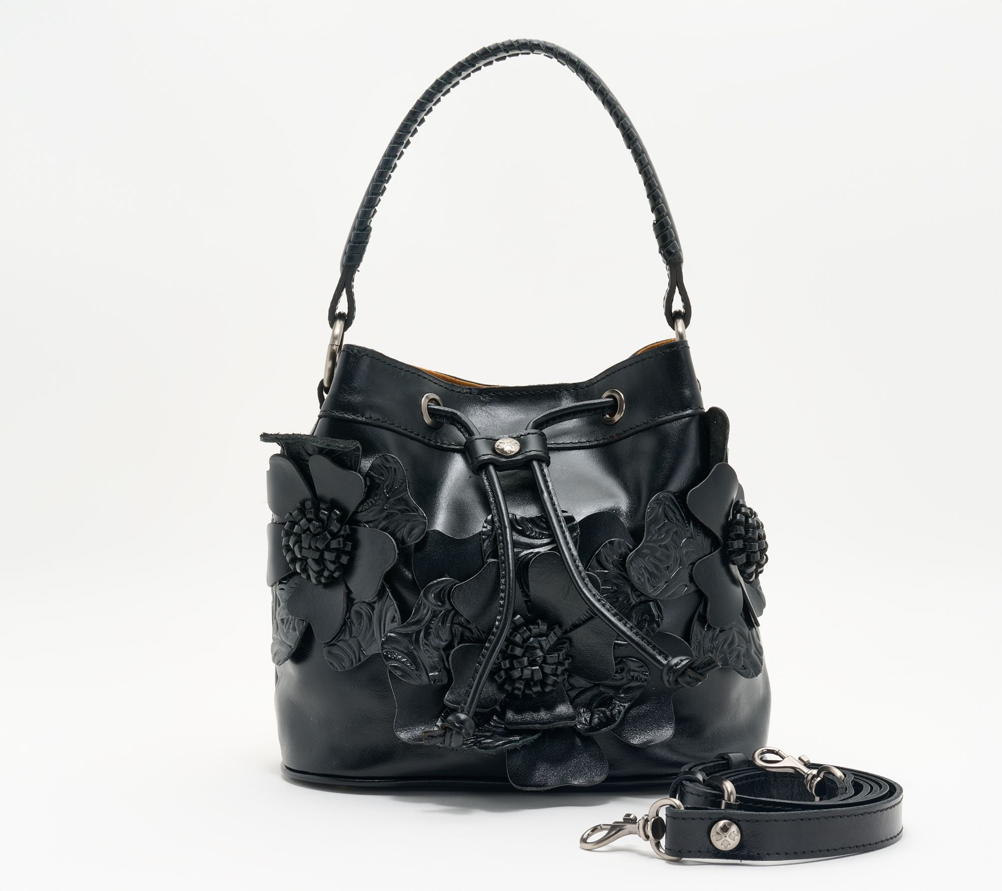 Patricia Nash Floral Applique Leather Elisa Bucket Bag