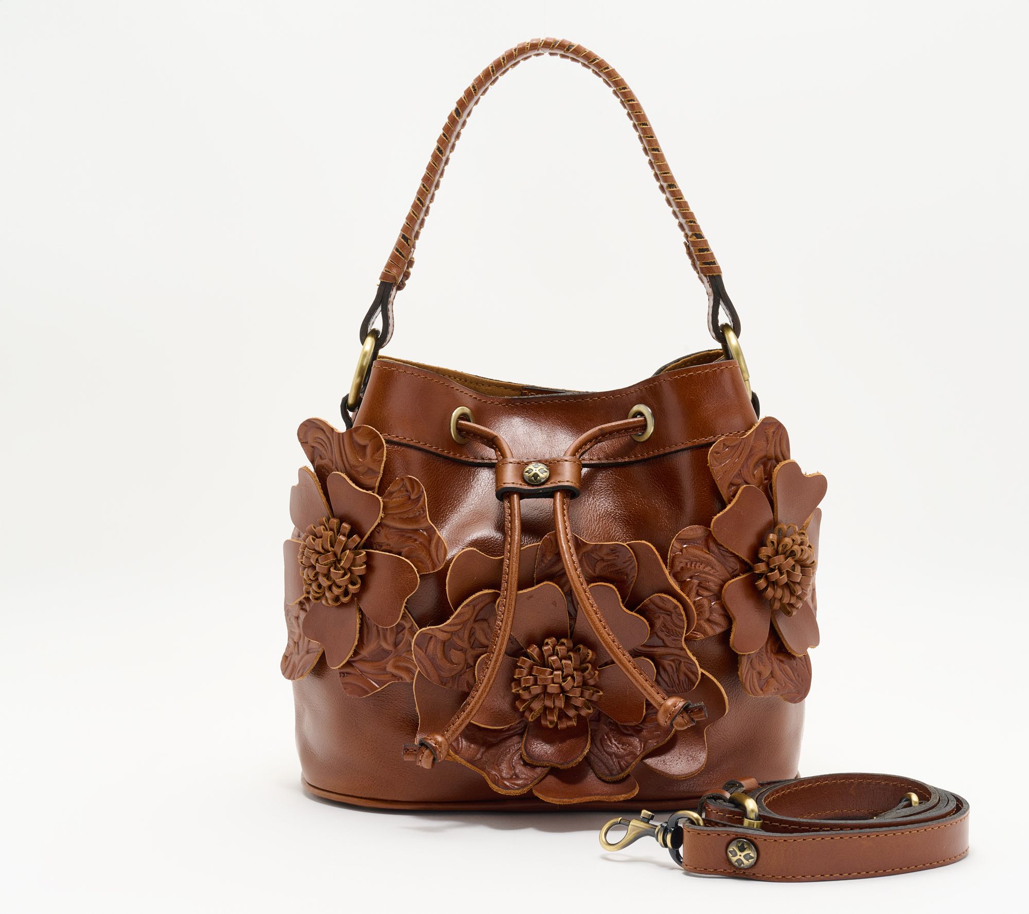 Patricia Nash Floral Applique Leather Elisa Bucket Bag