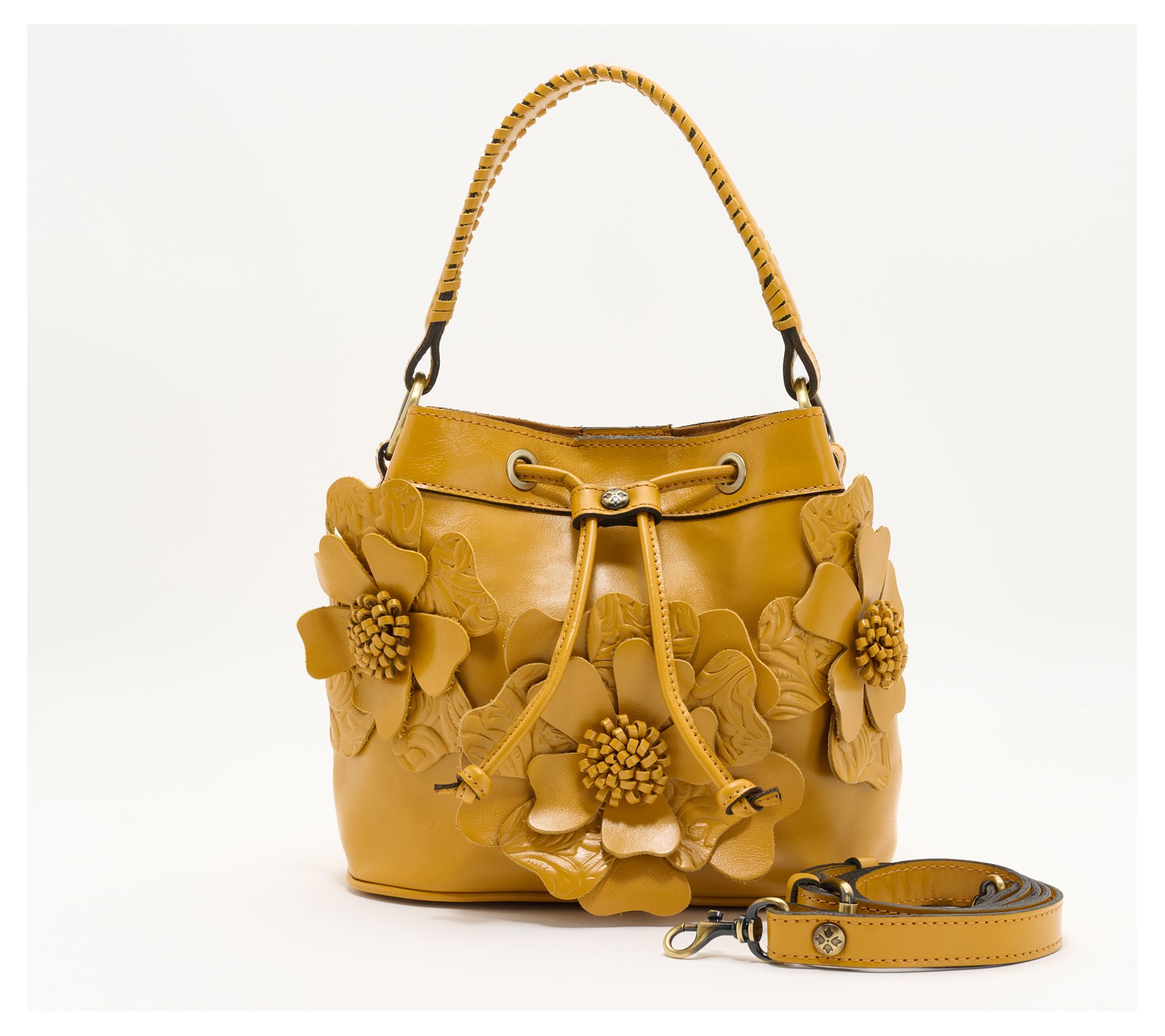 Patricia Nash Floral Applique Leather Elisa Bucket Bag