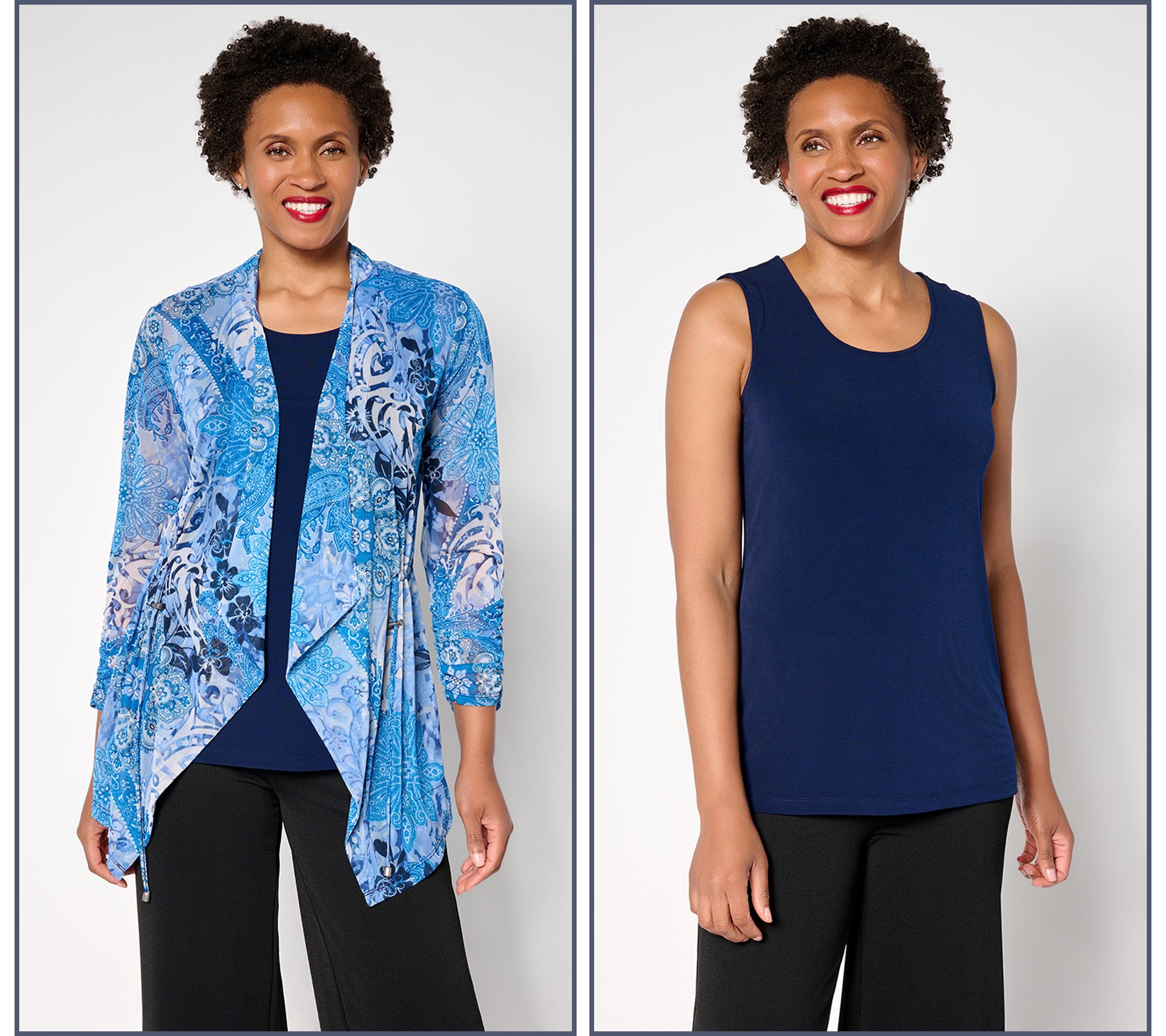 Susan Graver Petite Printed Mesh Cardigan & Liquid Knit Tank Set