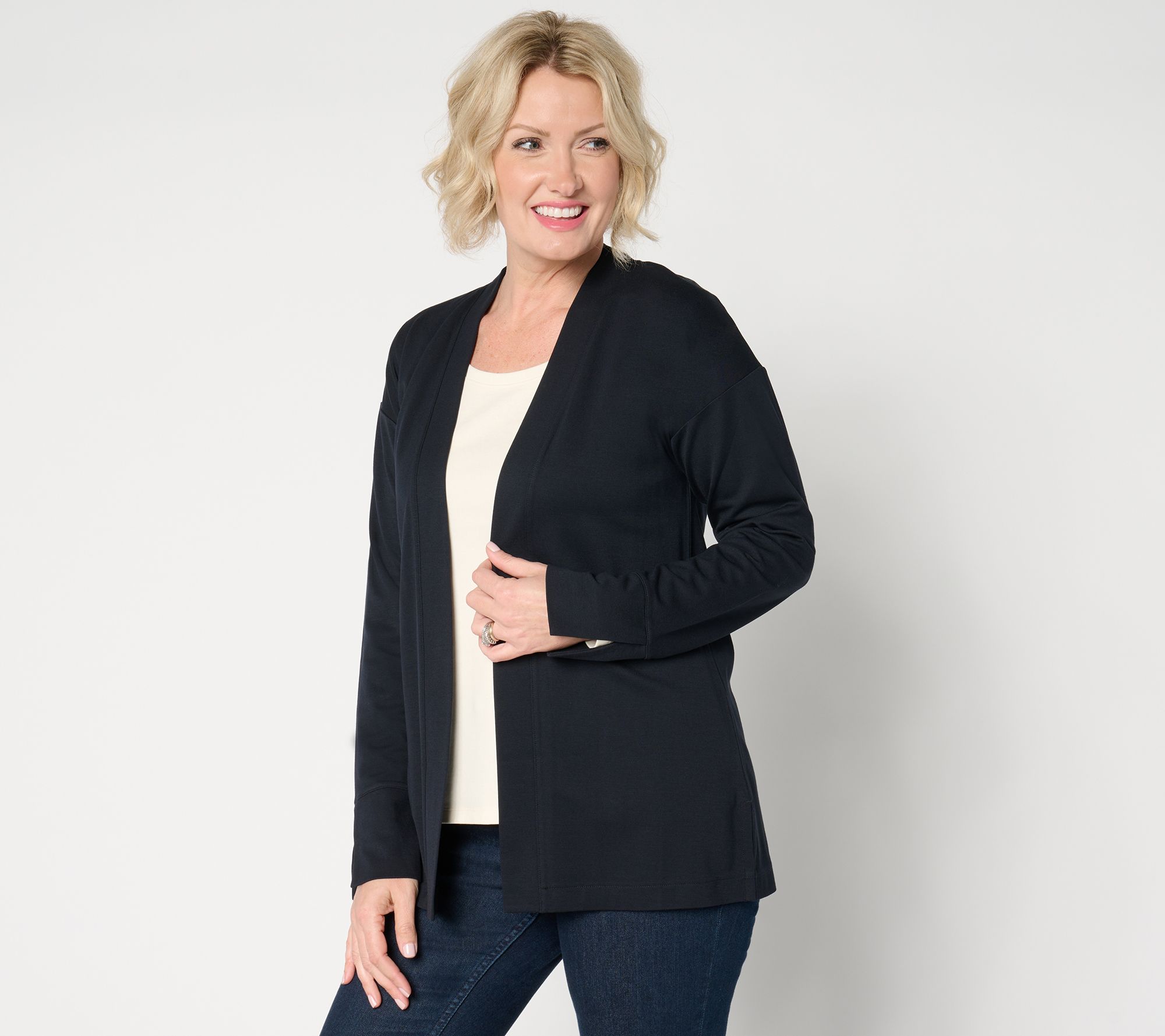 "As Is" Isaac Mizrahi Live! Petite Go To Knit Open Front Cardigan