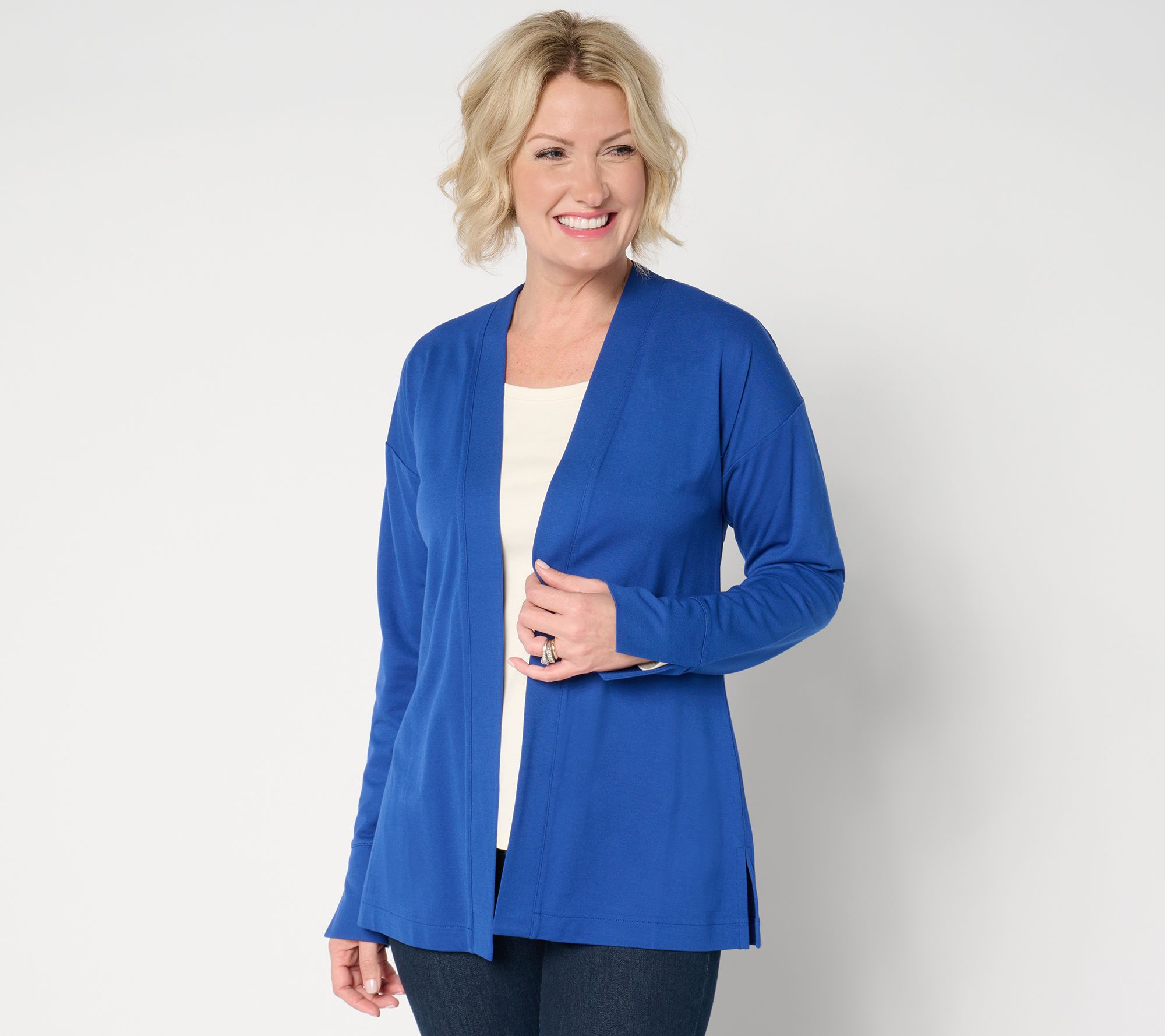 "As Is" Isaac Mizrahi Live! Petite Go To Knit Open Front Cardigan