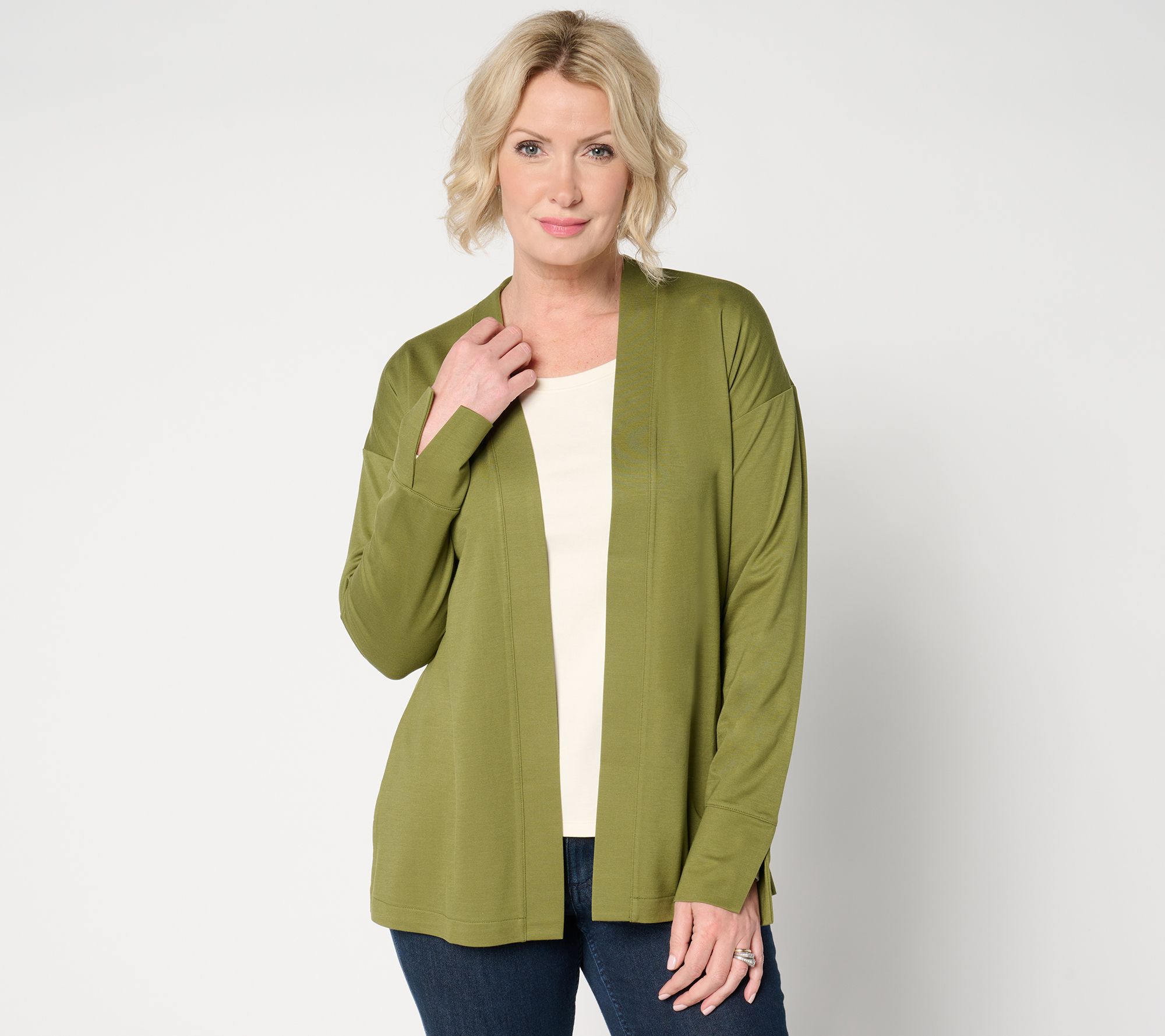 "As Is" Isaac Mizrahi Live! Petite Go To Knit Open Front Cardigan