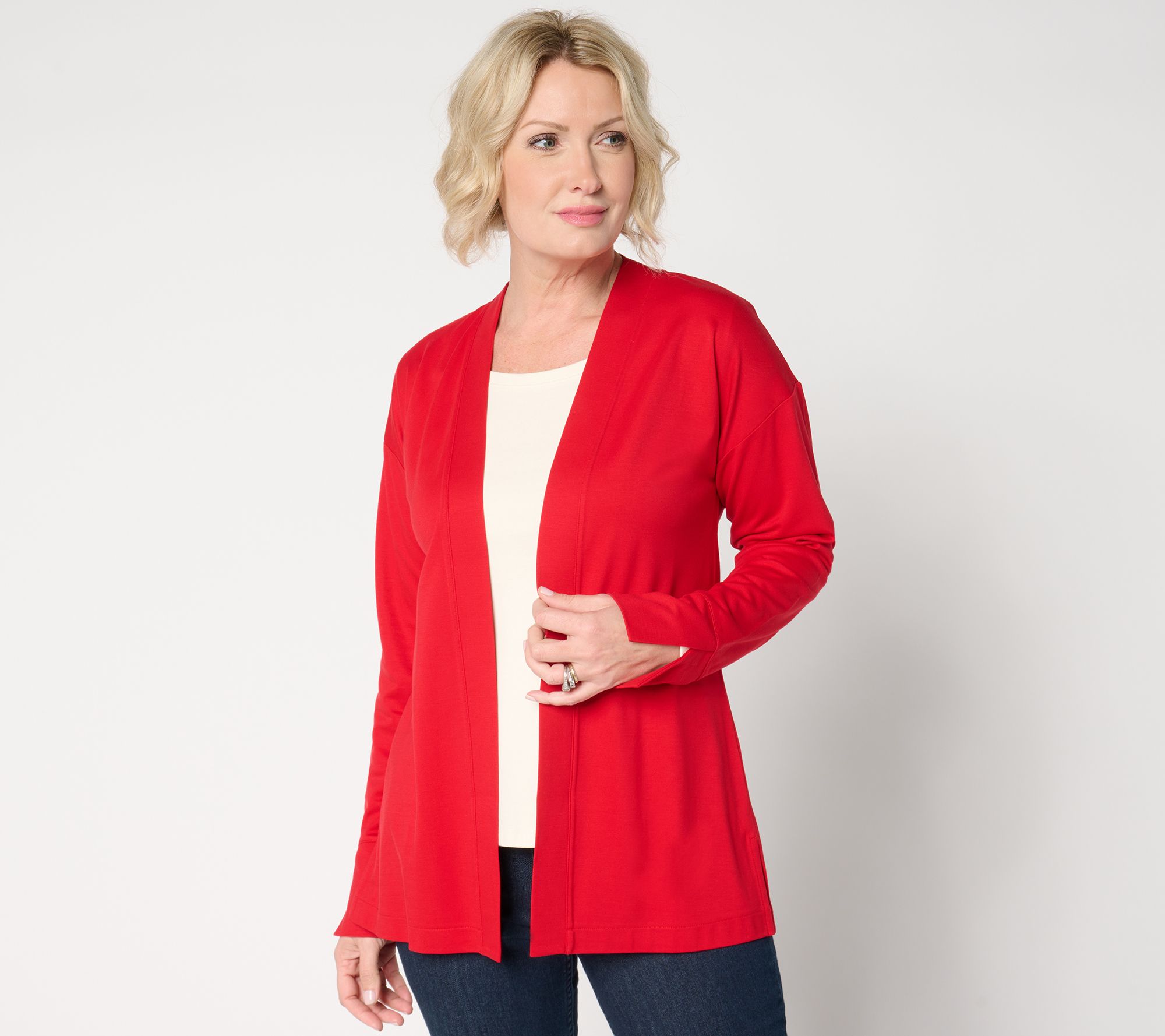 "As Is" Isaac Mizrahi Live! Petite Go To Knit Open Front Cardigan