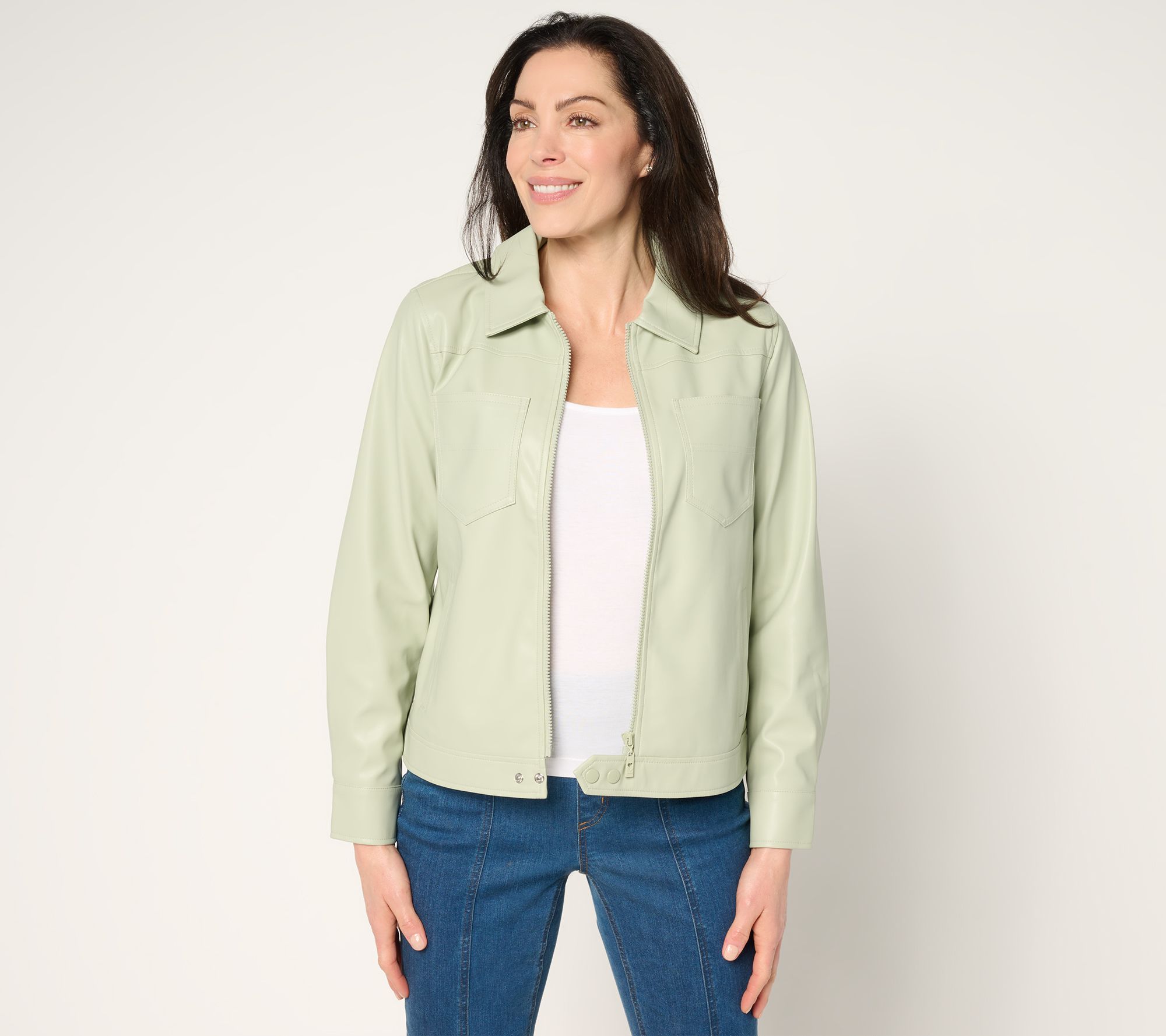 "As Is" Belle by Kim Gravel Faux Leather Zip Utility Jacket