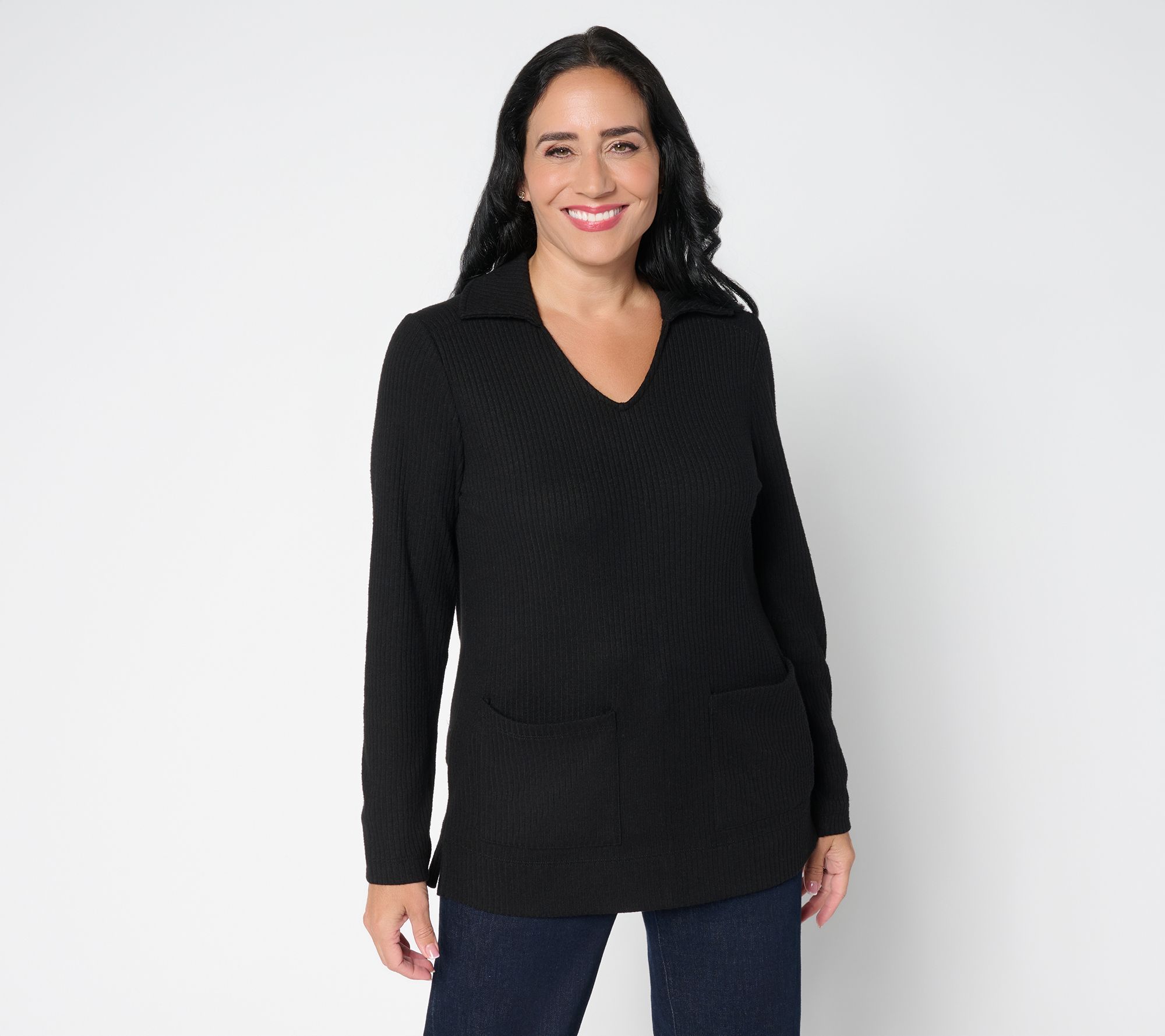 Susan Graver Lifestyle Regular Rib Knit Tunic with Collar