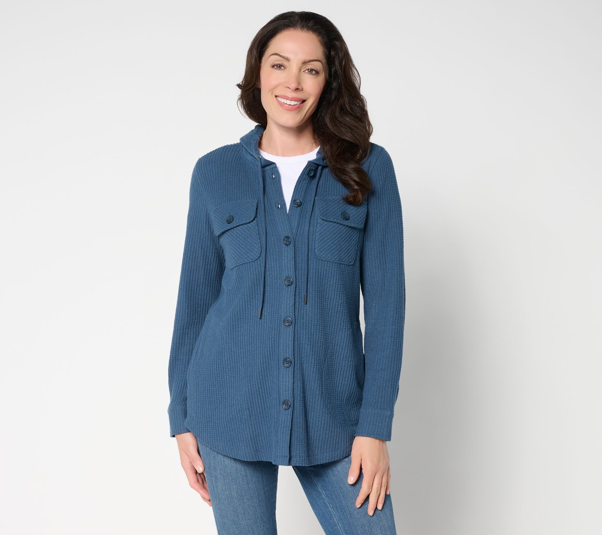 Belle by Kim Gravel Chunky Waffle Hooded Shacket