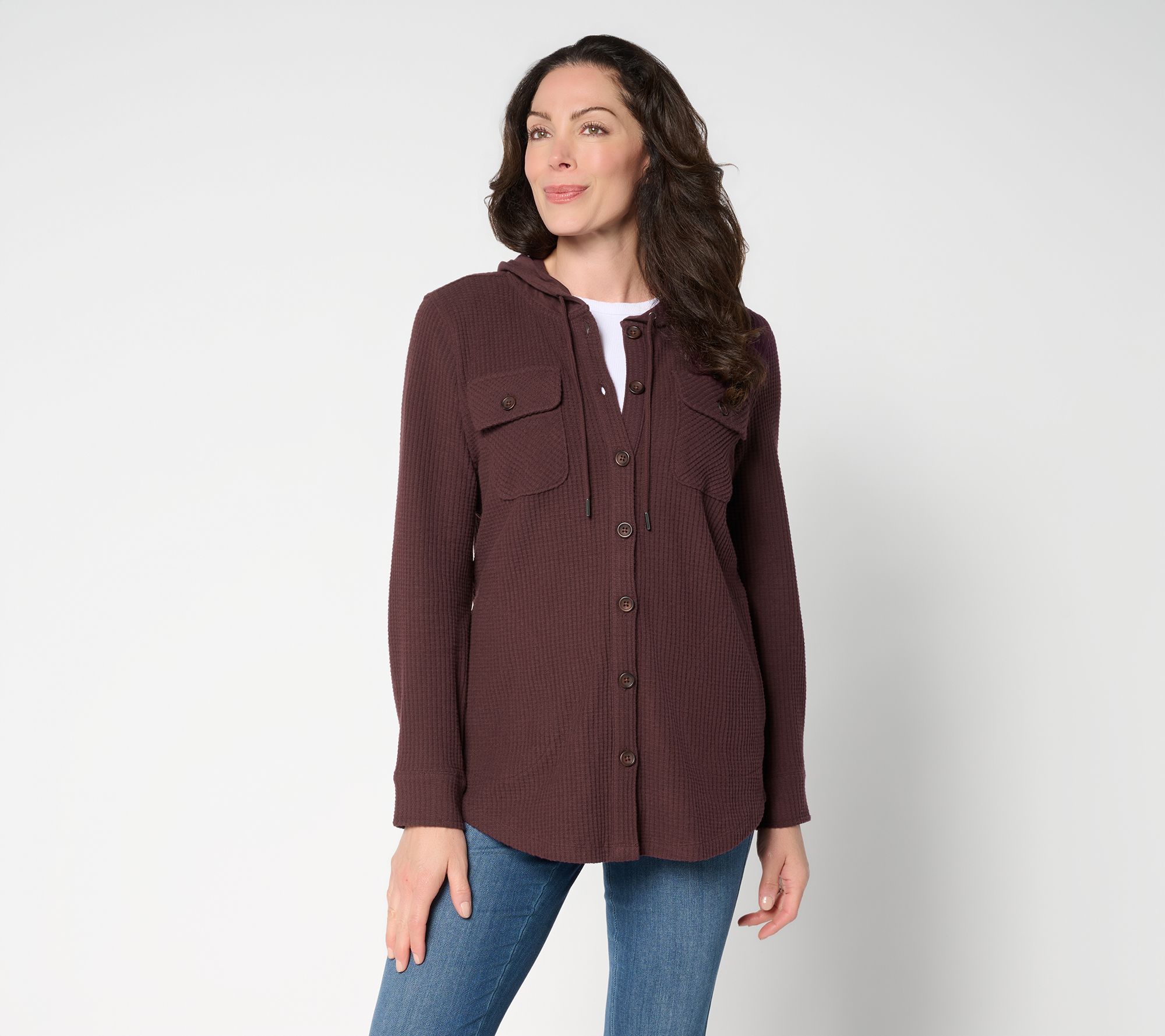 Belle by Kim Gravel Chunky Waffle Hooded Shacket