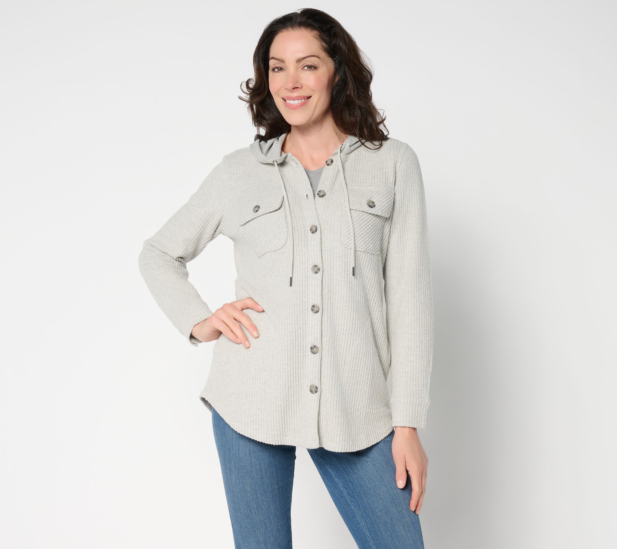 Belle by Kim Gravel Chunky Waffle Hooded Shacket