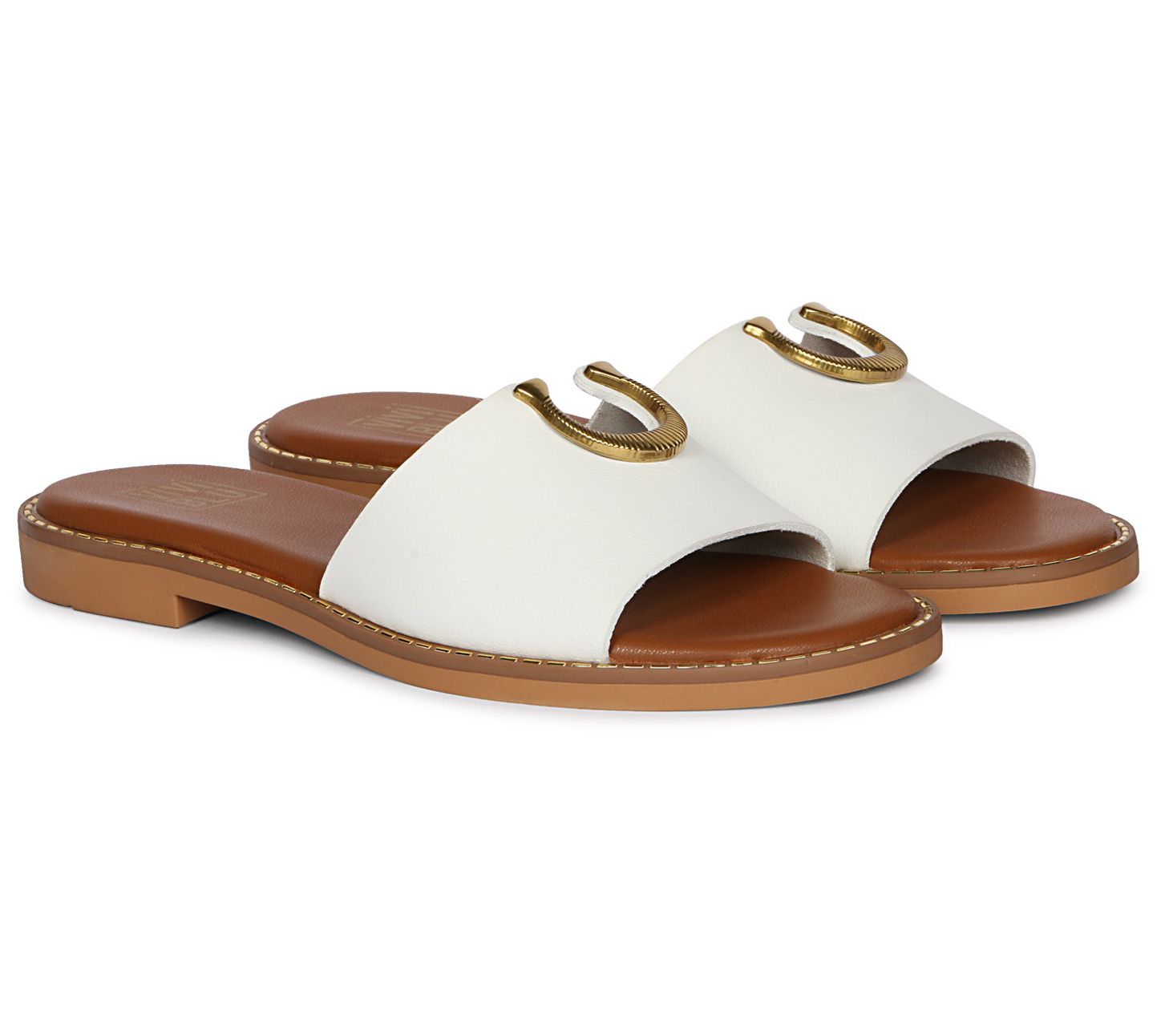 Saint G - Amber Horseshoe Trim Leather Slide Sandals