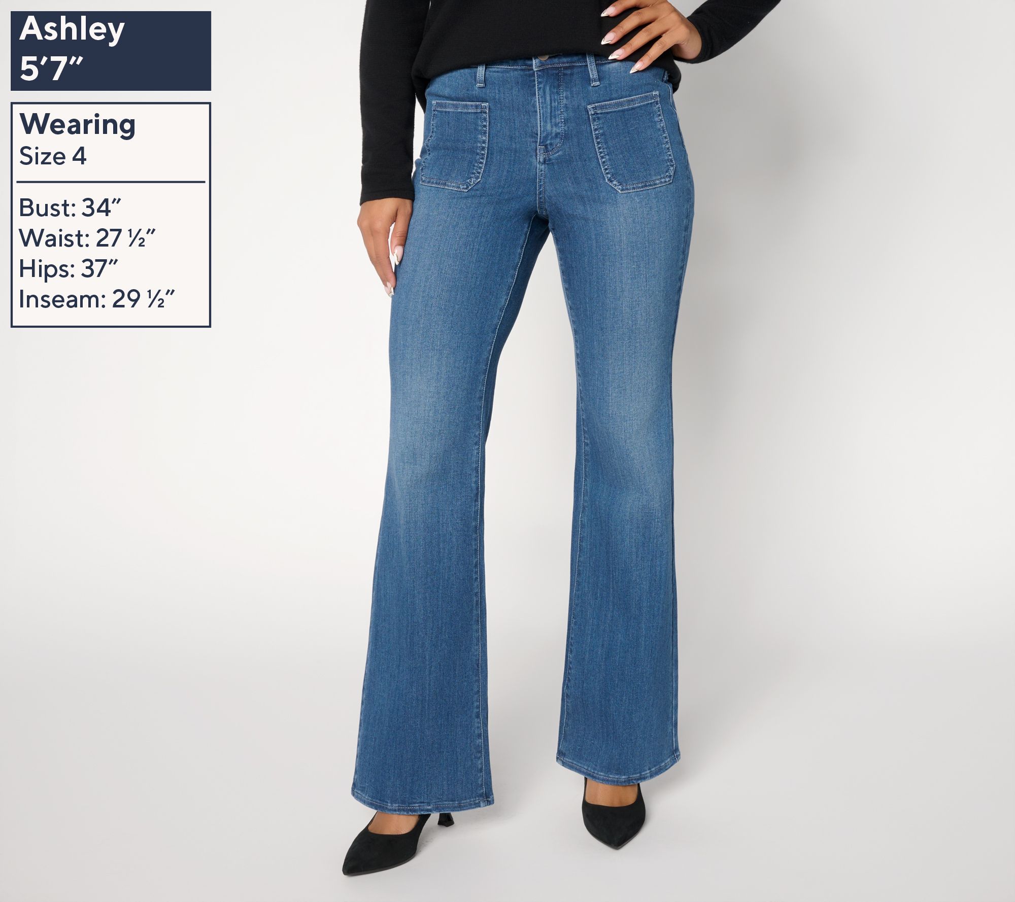 NYDJ Sure Stretch Ava Flare Patch Pocket Jeans - QVC.com