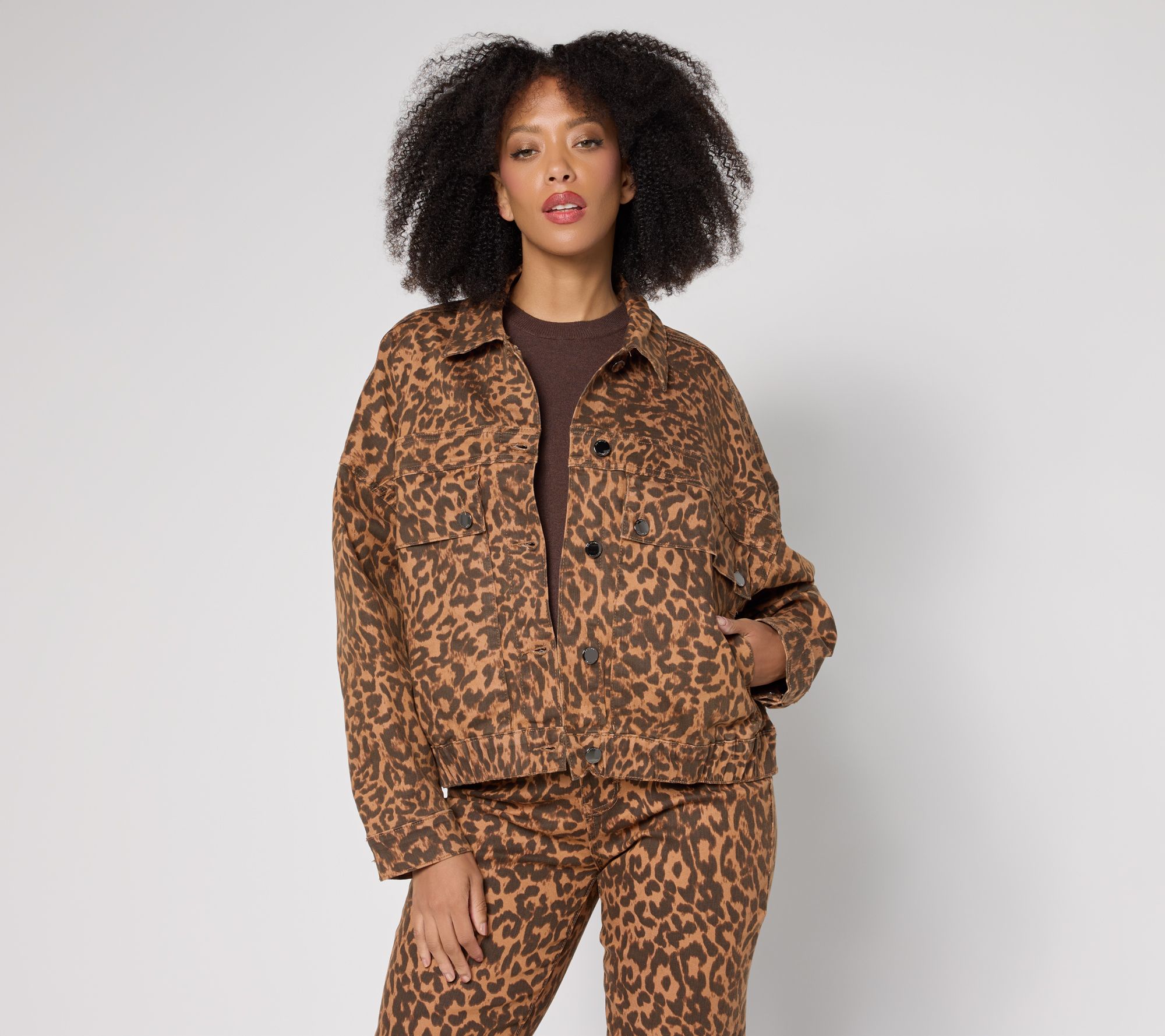 RM Studio x Rebecca Minkoff Animal Print Luxe Stretch Denim Jacket