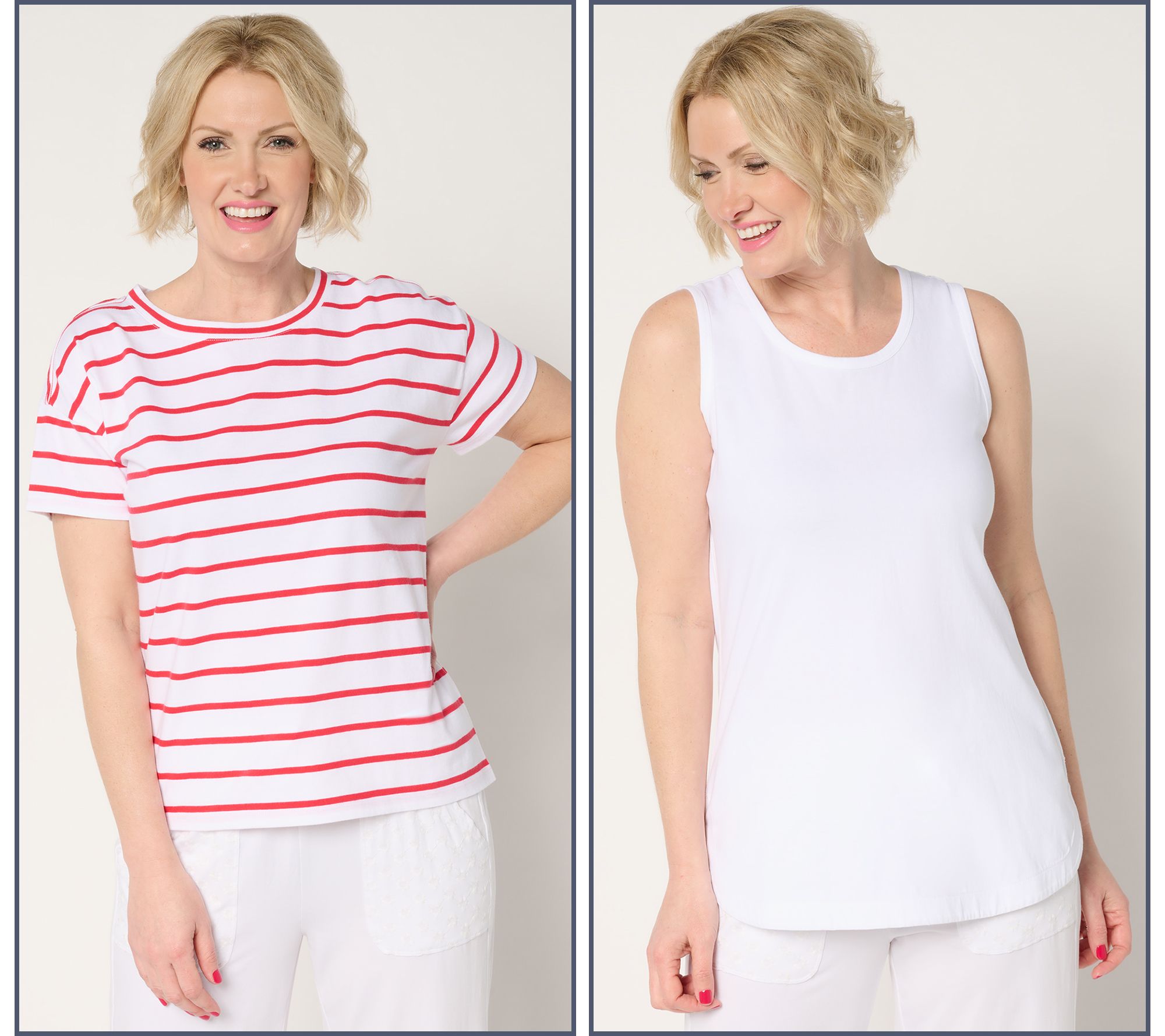 "As Is" AnyBody Essentials 2-Pk Cotton Striped T-Shirt and Tank
