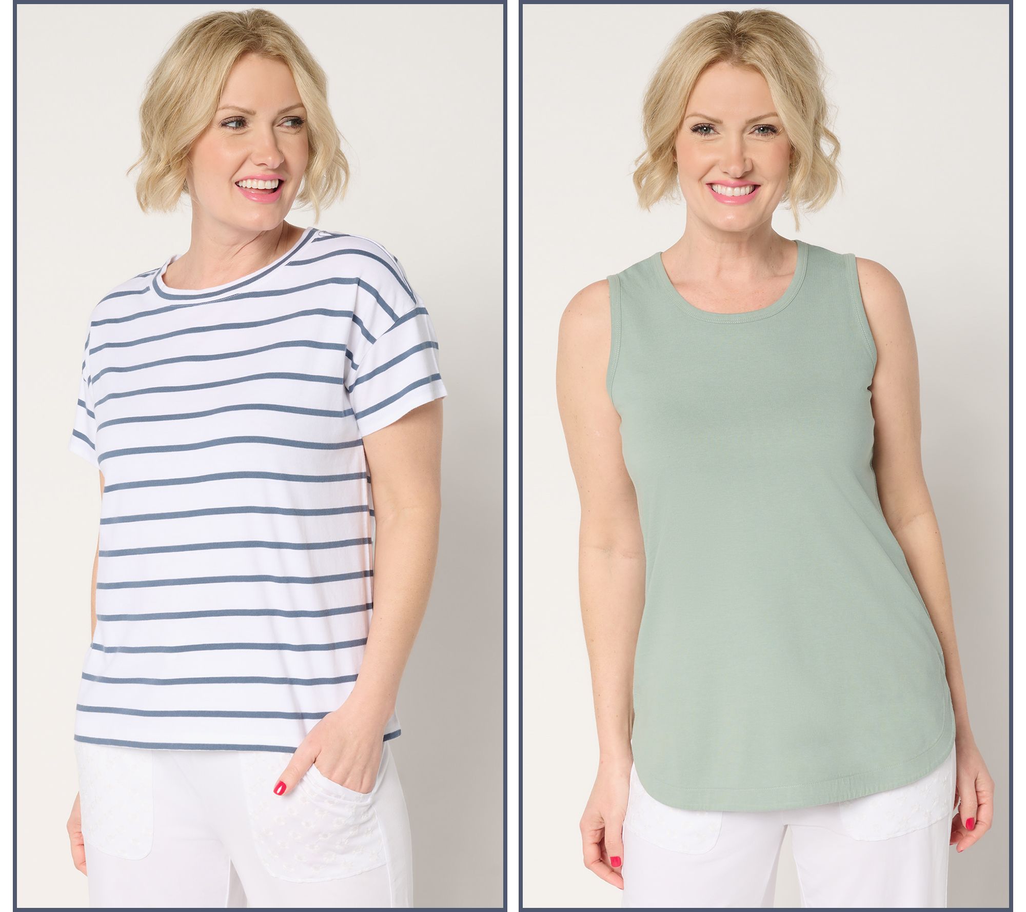 "As Is" AnyBody Essentials 2-Pk Cotton Striped T-Shirt and Tank