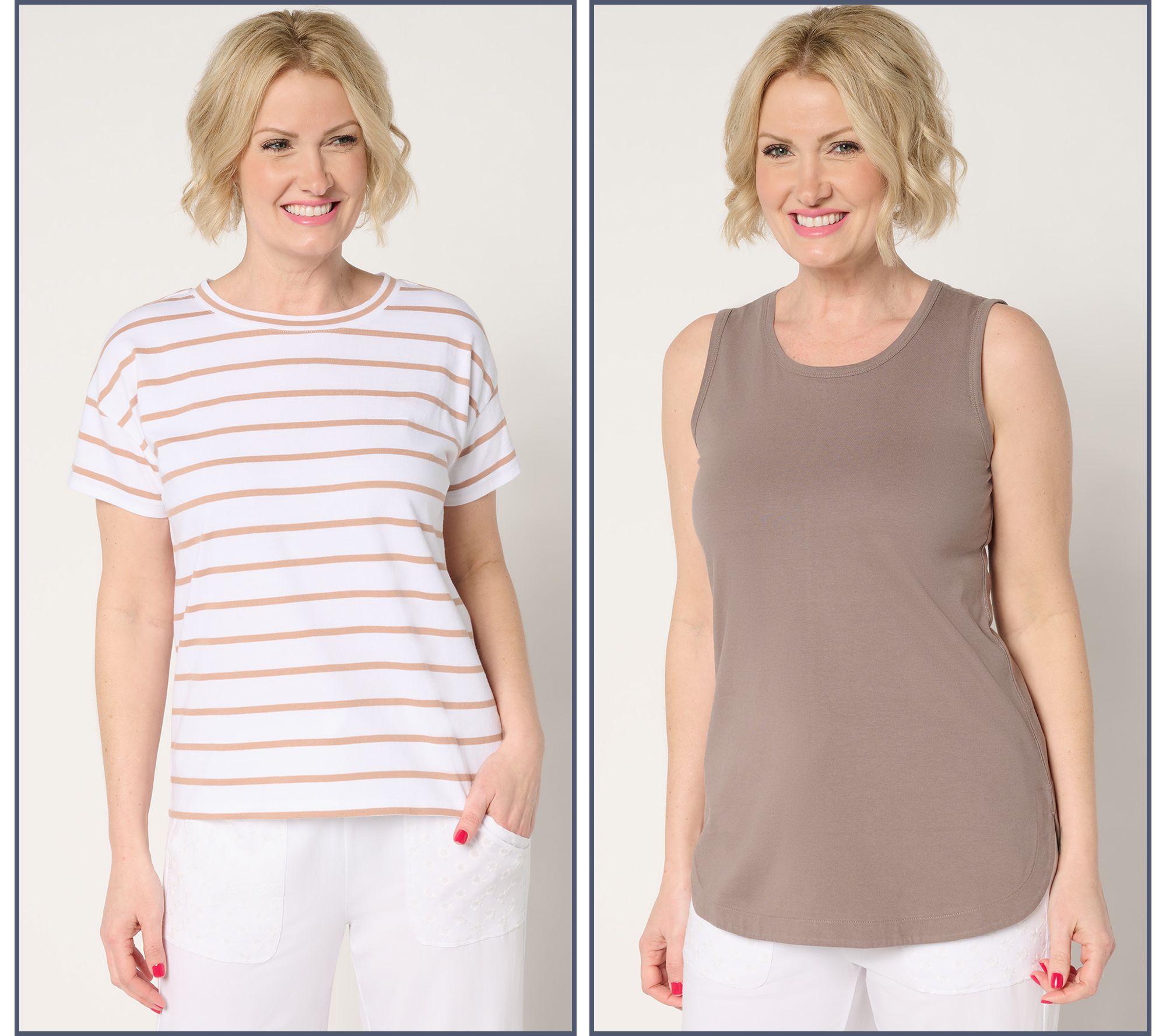 "As Is" AnyBody Essentials 2-Pk Cotton Striped T-Shirt and Tank