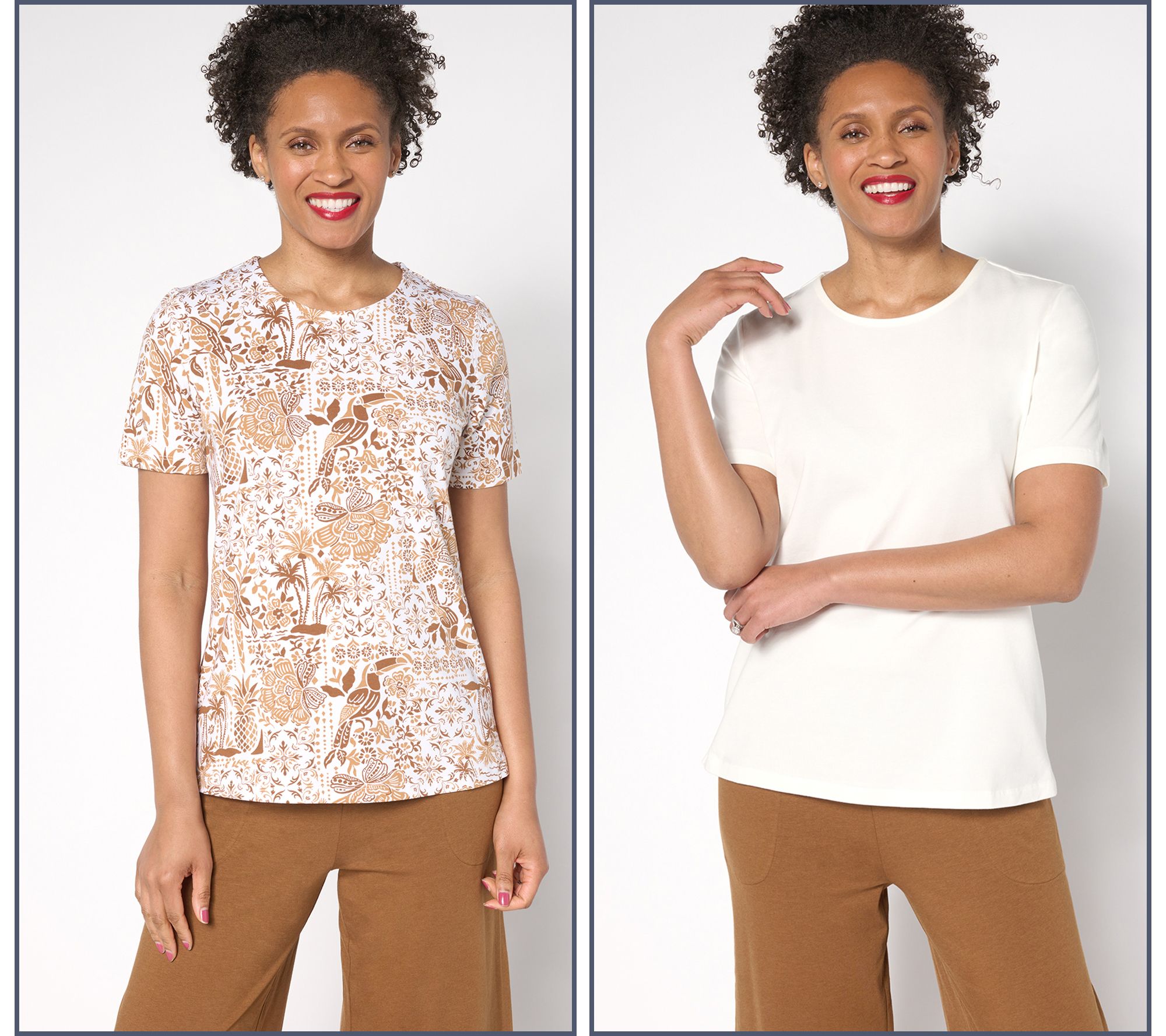 "As Is" Denim & Co. Beach Jersey 2-Pack Printed and Solid Tops