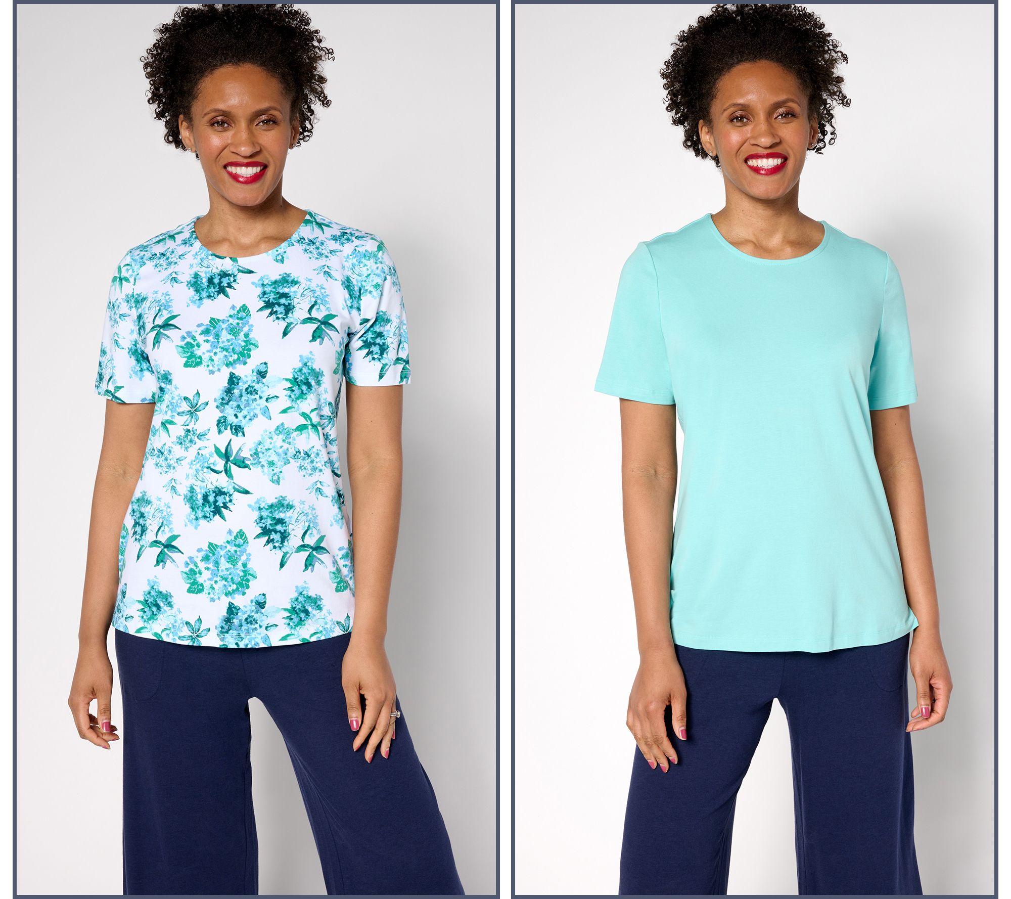 "As Is" Denim & Co. Beach Jersey 2-Pack Printed and Solid Tops