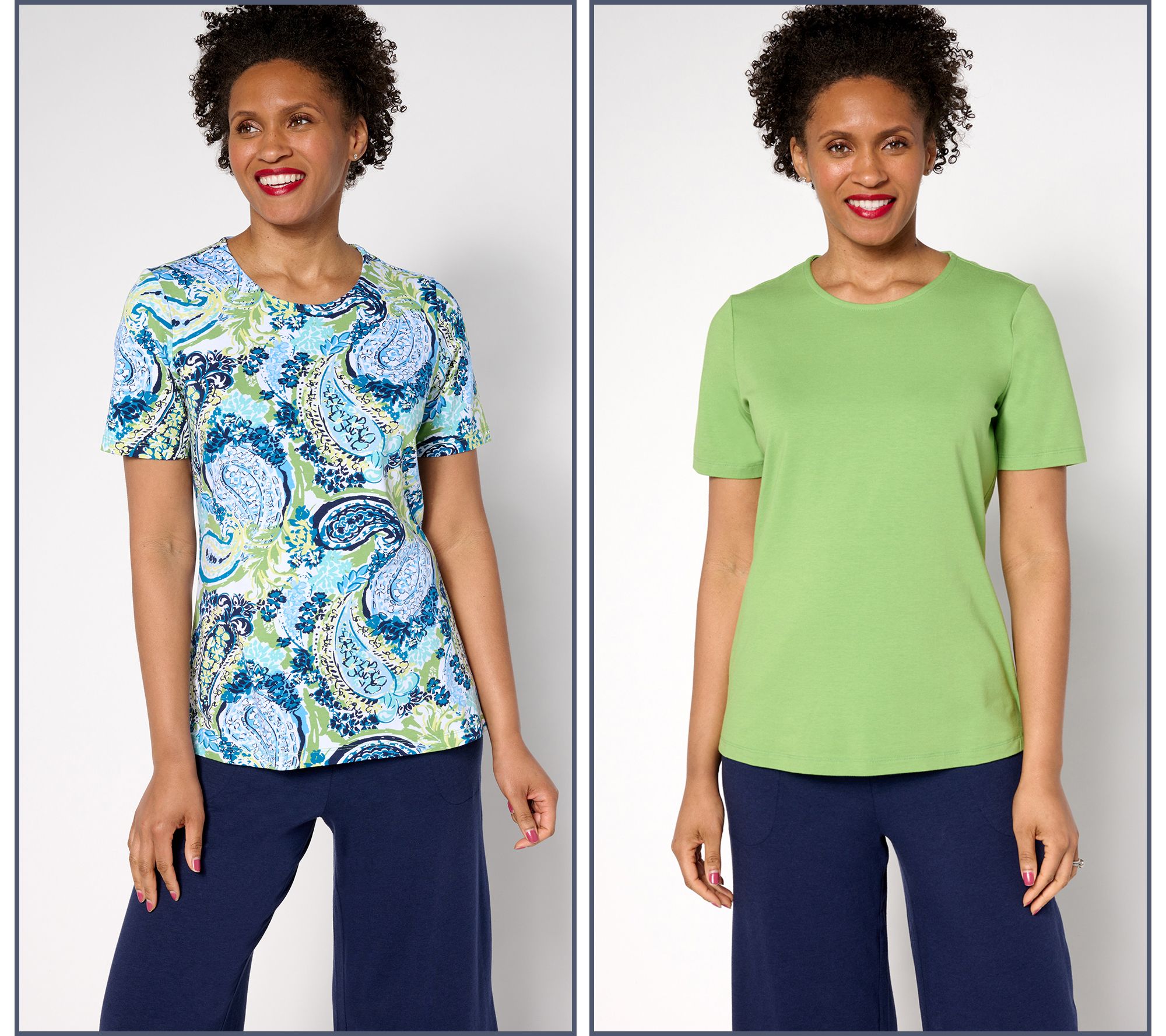 "As Is" Denim & Co. Beach Jersey 2-Pack Printed and Solid Tops