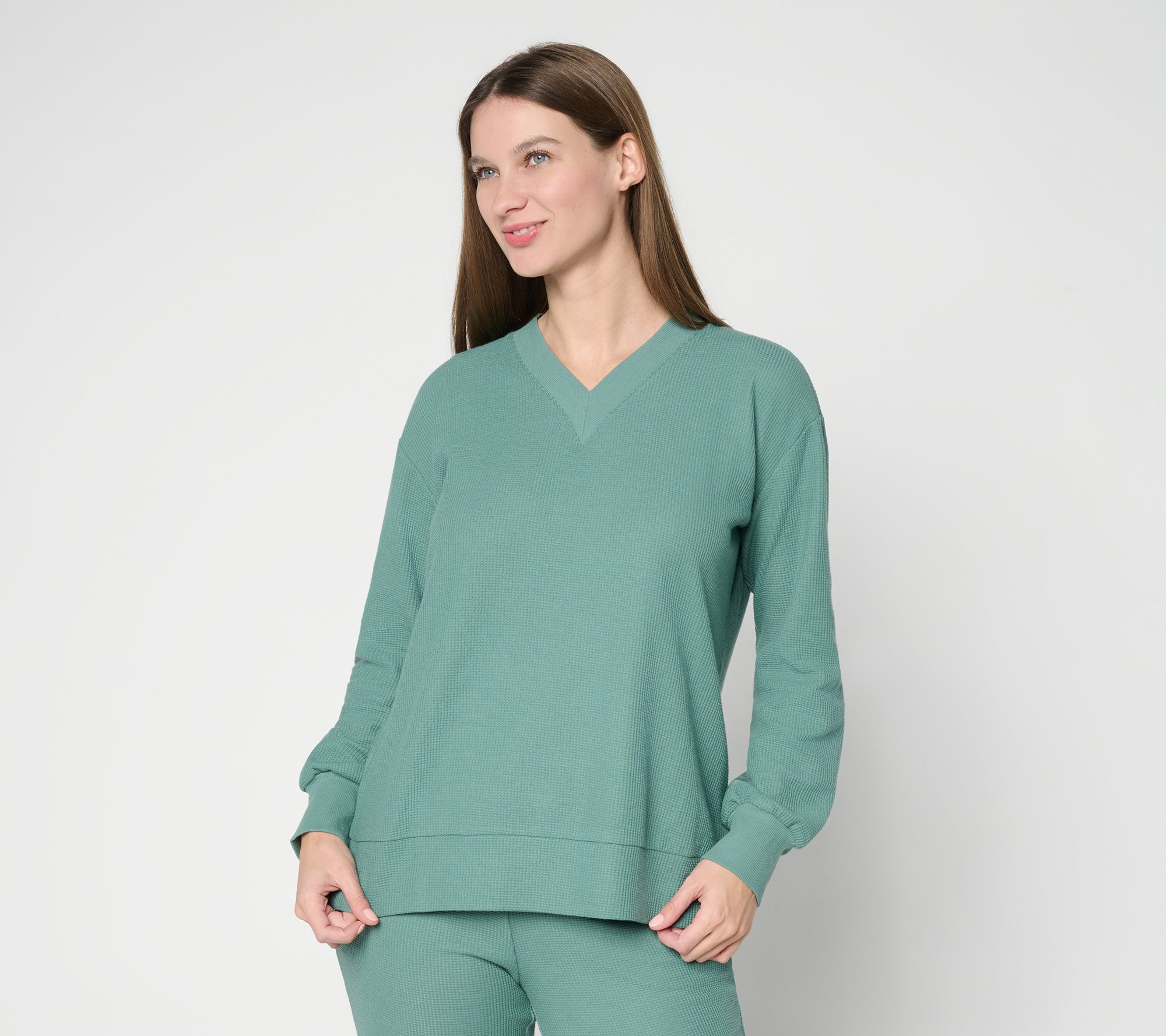  Belle by Kim Gravel Wonder Waffle Deep V Neck Slouchy Top