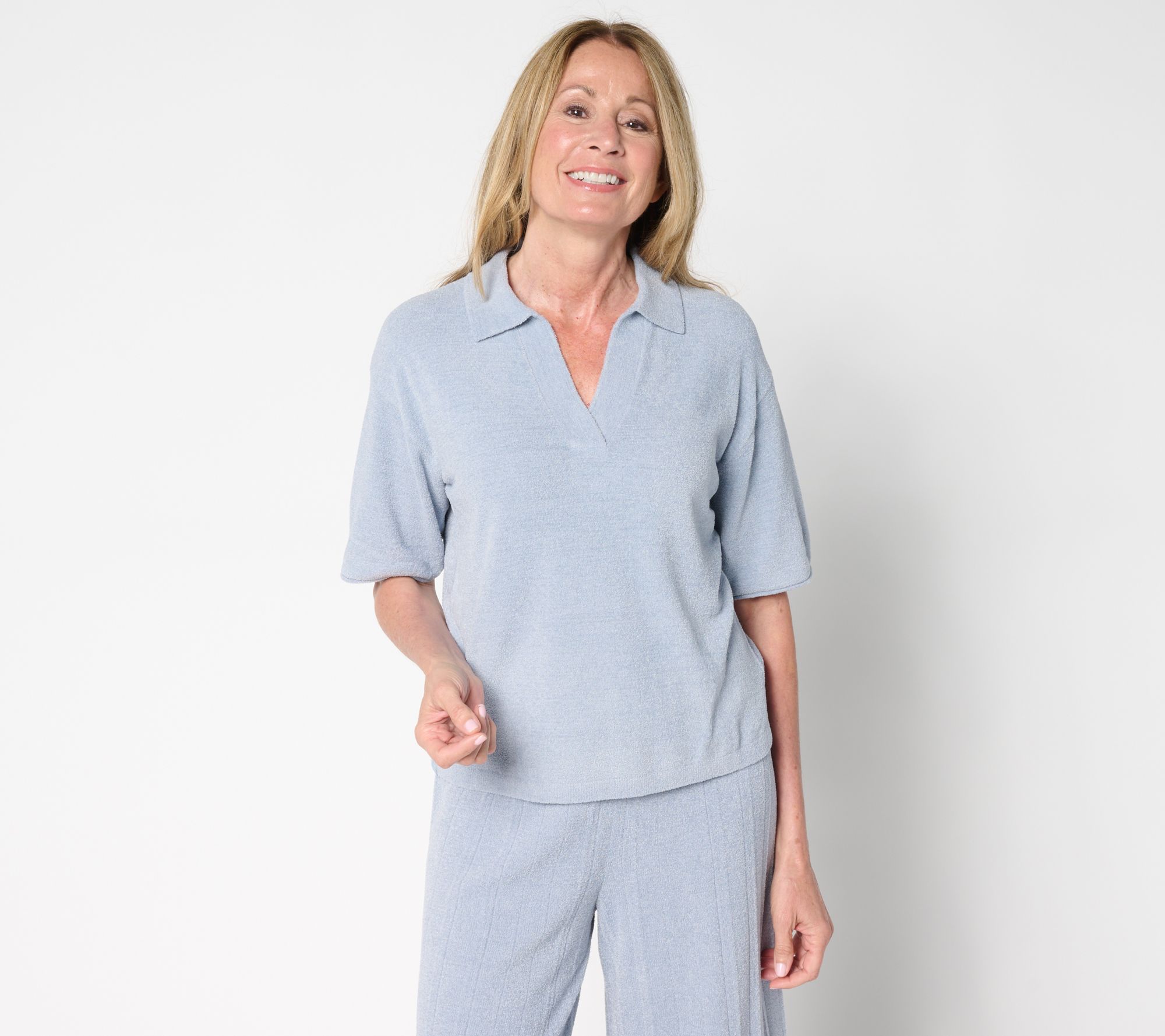 "As Is" Barefoot Dreams CozyChic Ultra Lite Collared Short Sleeve