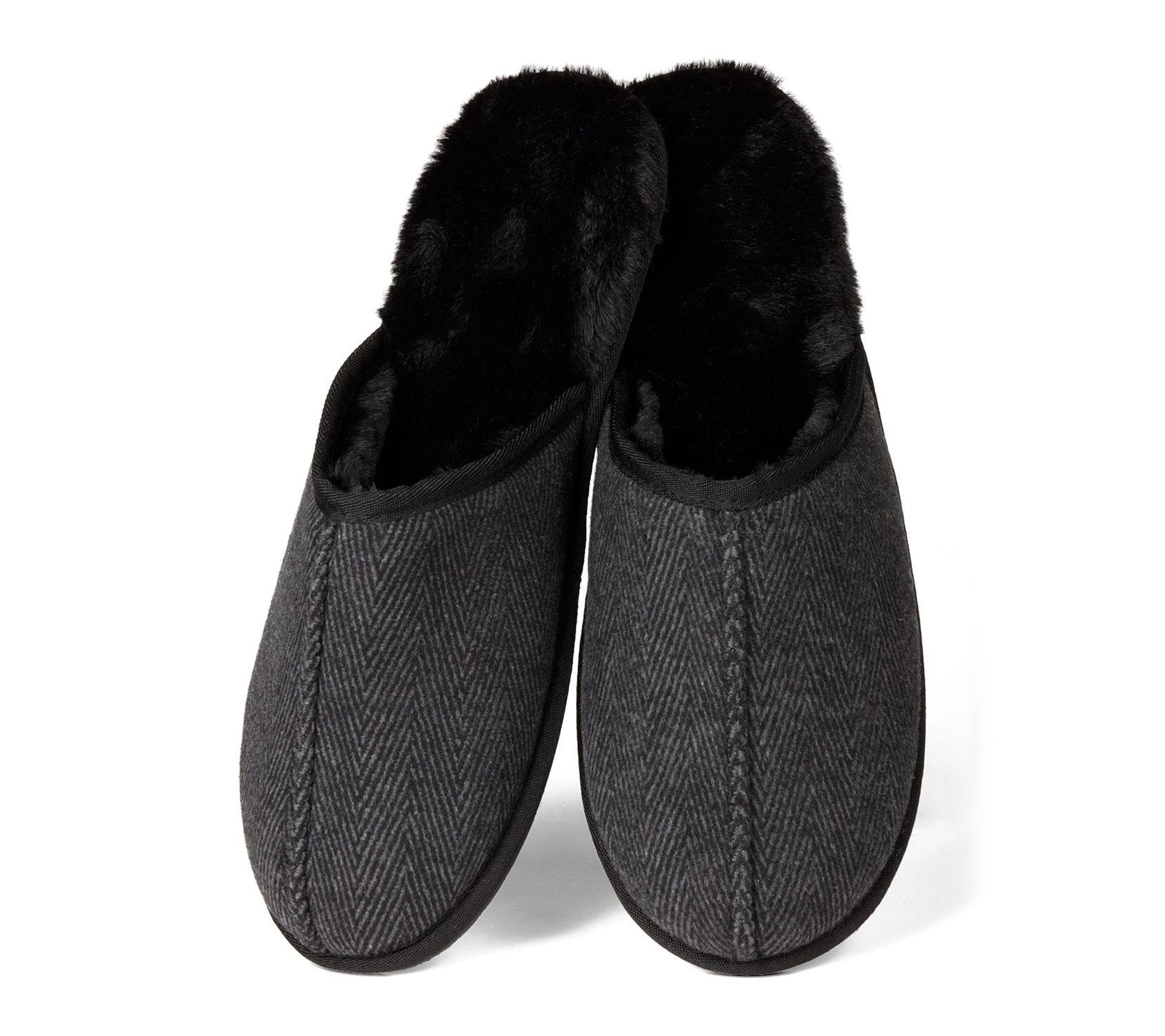 Memoi Men's Plush-Lined Herringbone Tweed ScuffSlipper