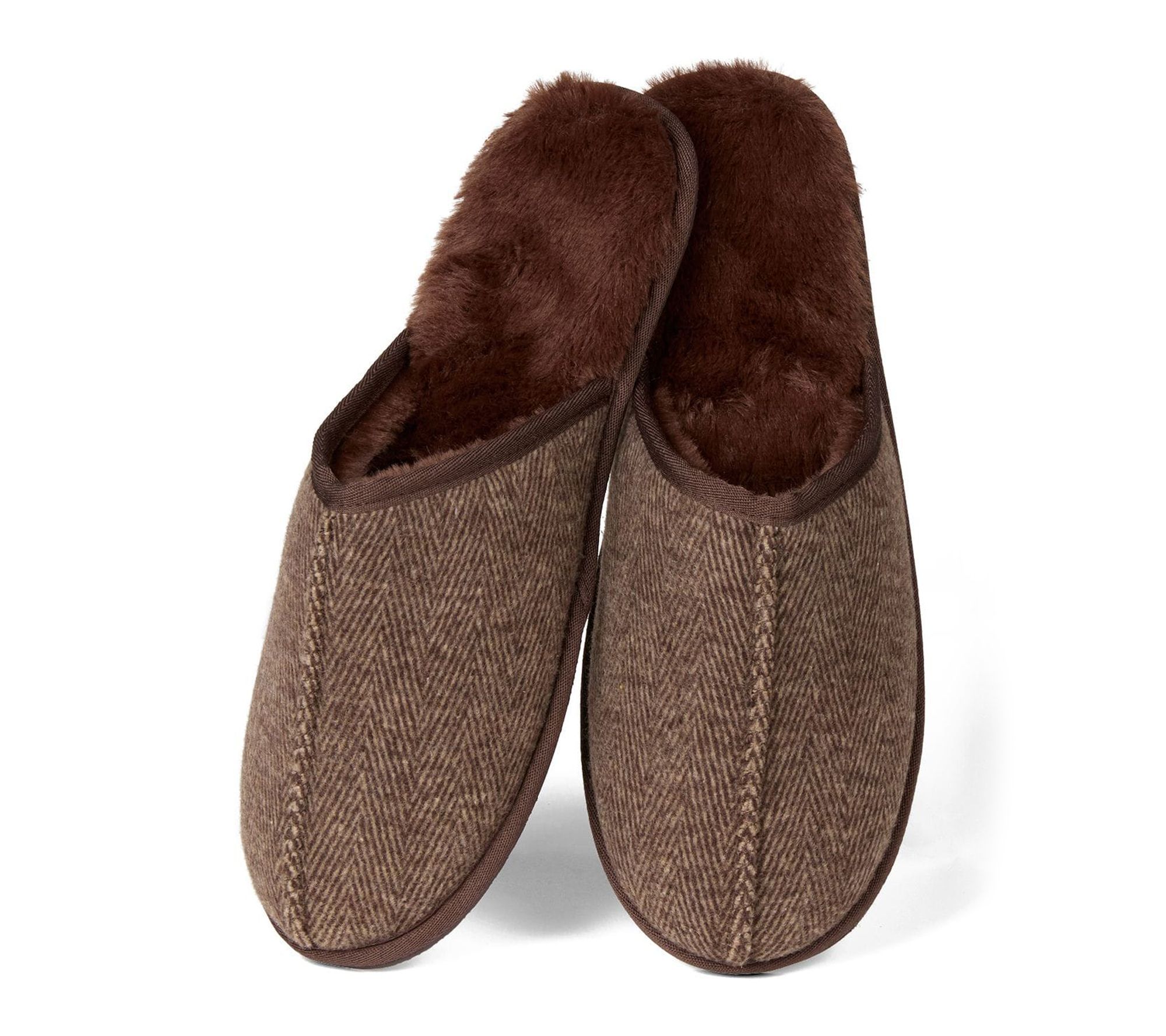 Memoi Men's Plush-Lined Herringbone Tweed ScuffSlipper