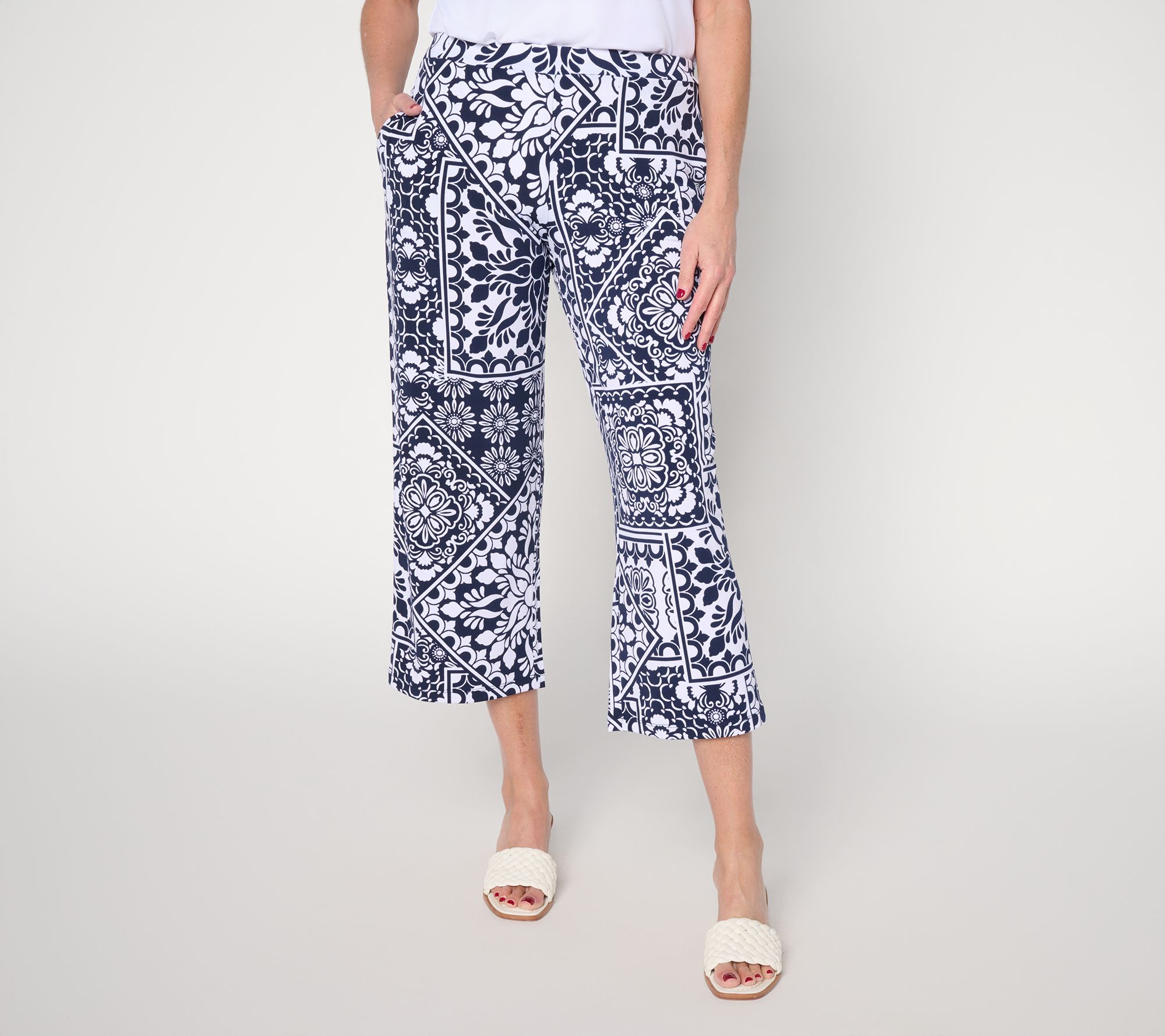 Susan Graver Regular Printed Liquid Knit Straight Leg Crop Pant